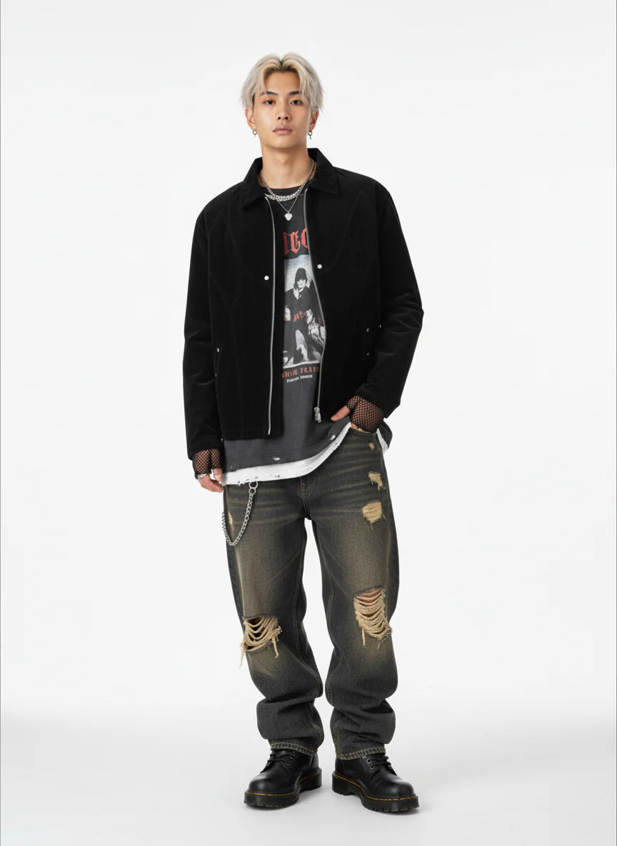 Suede Lapel Deconstructed Patchwork Jacket - Image 9