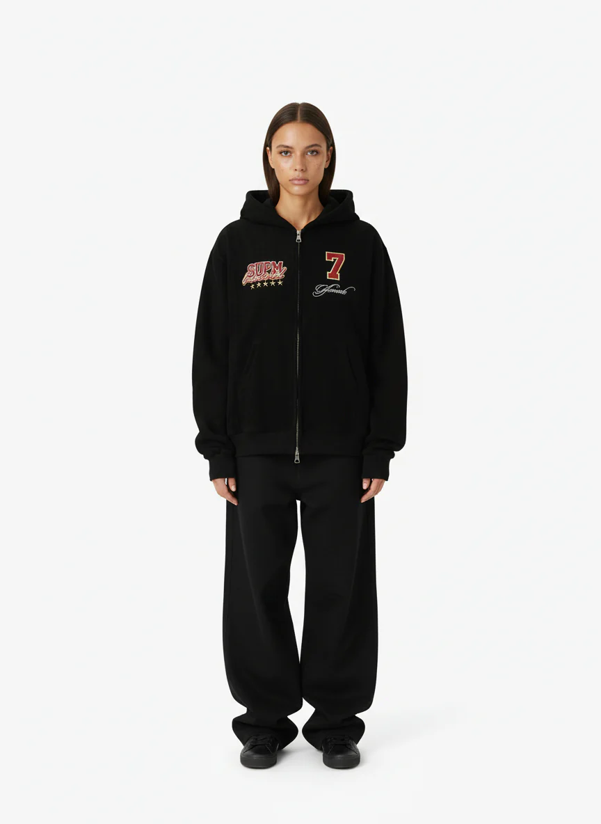 Suede Letter Embroidered Cropped Zip-Up Sweatshirt - Image 12