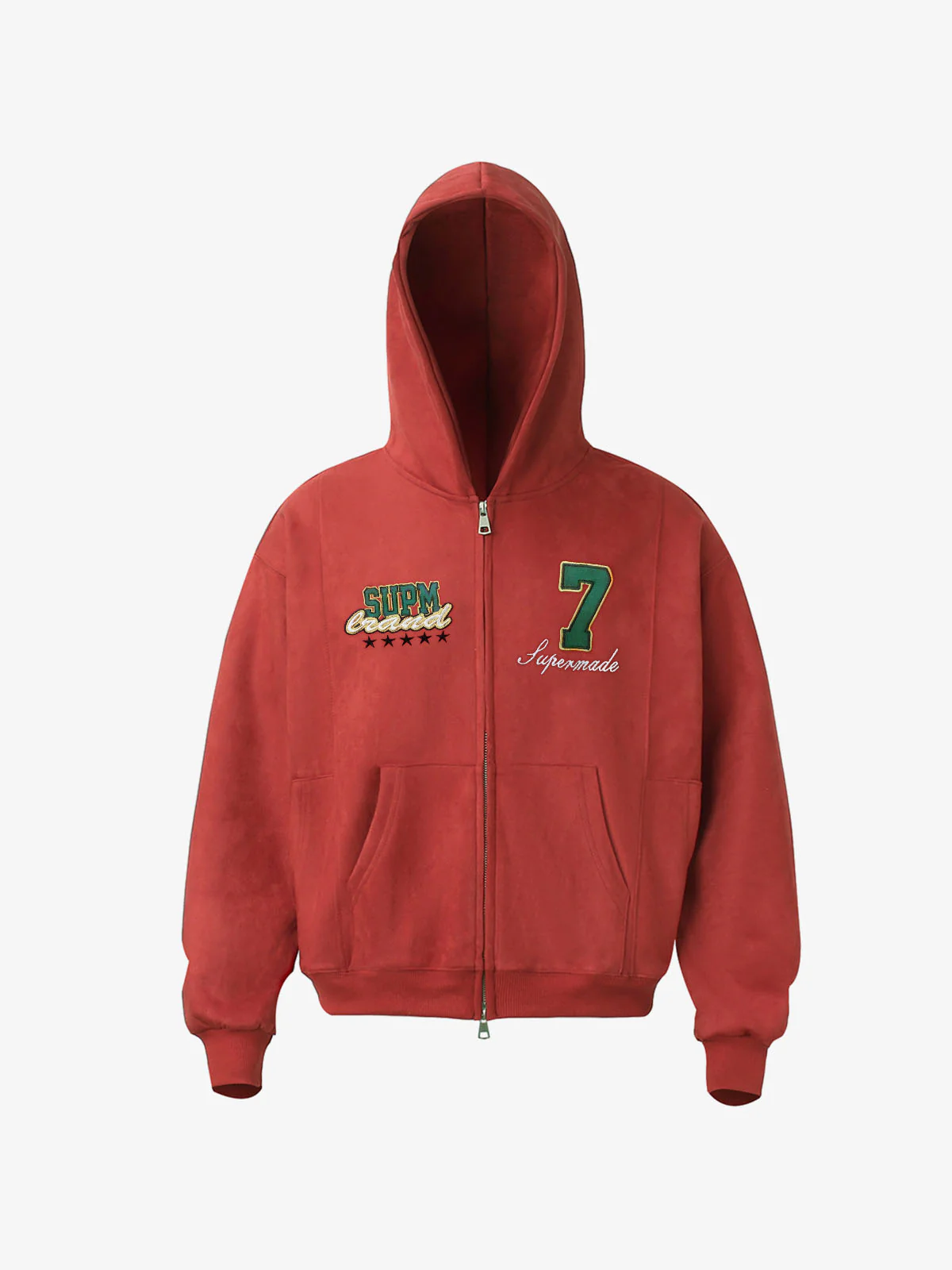Suede Letter Embroidered Cropped Zip-Up Sweatshirt - Image 2