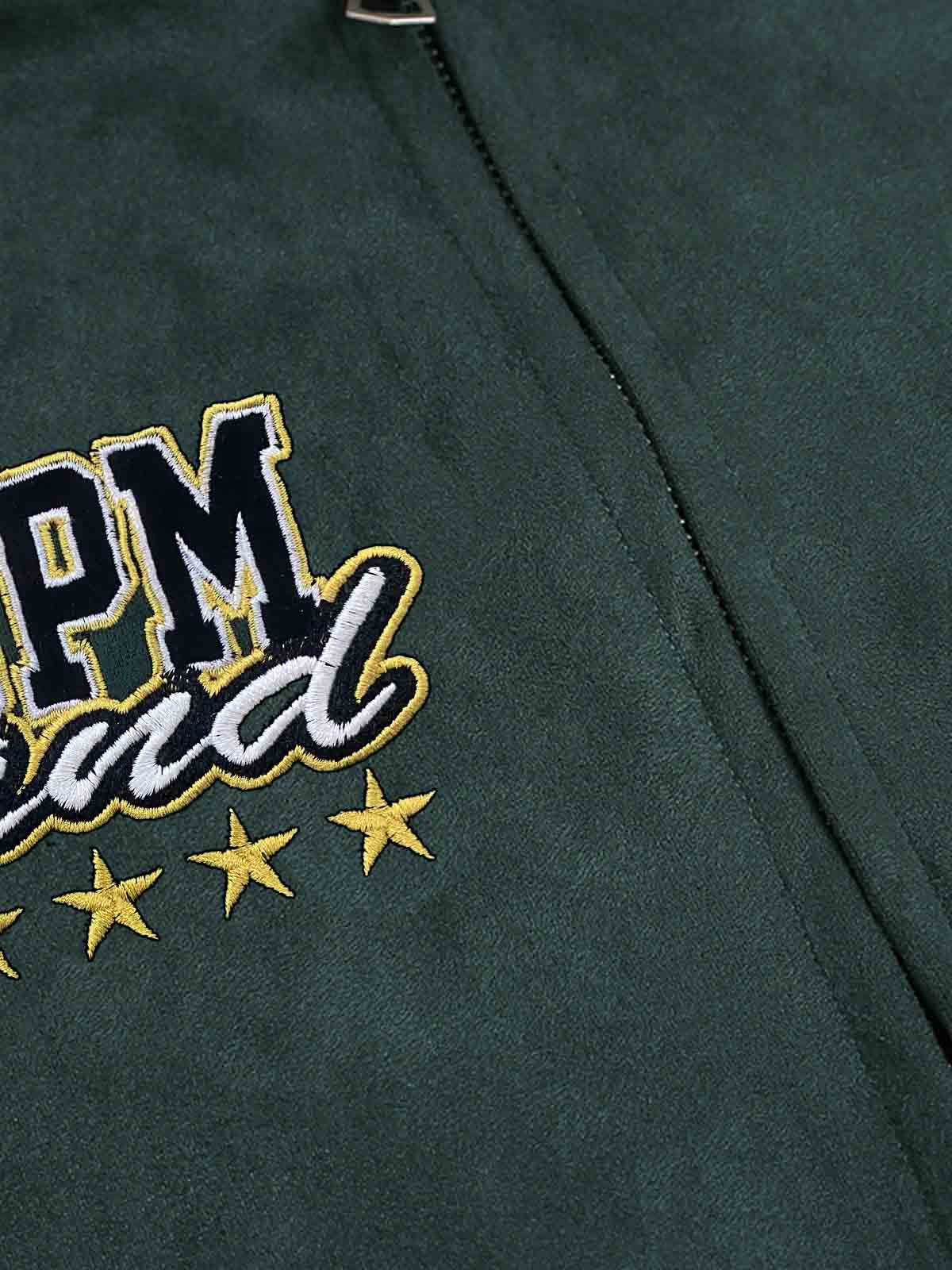 Suede Letter Embroidered Cropped Zip-Up Sweatshirt - Image 23
