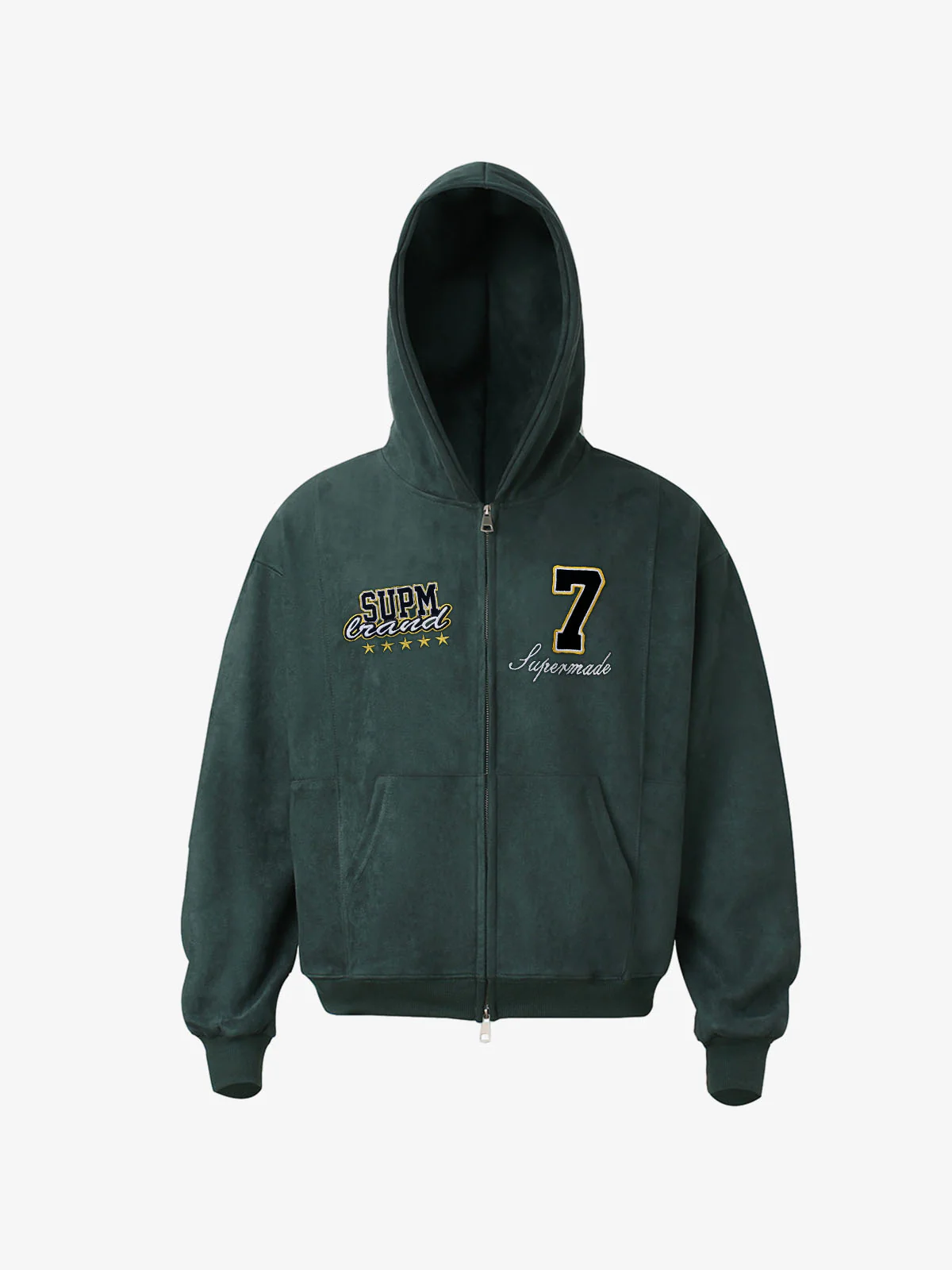 Suede Letter Embroidered Cropped Zip-Up Sweatshirt - Image 3