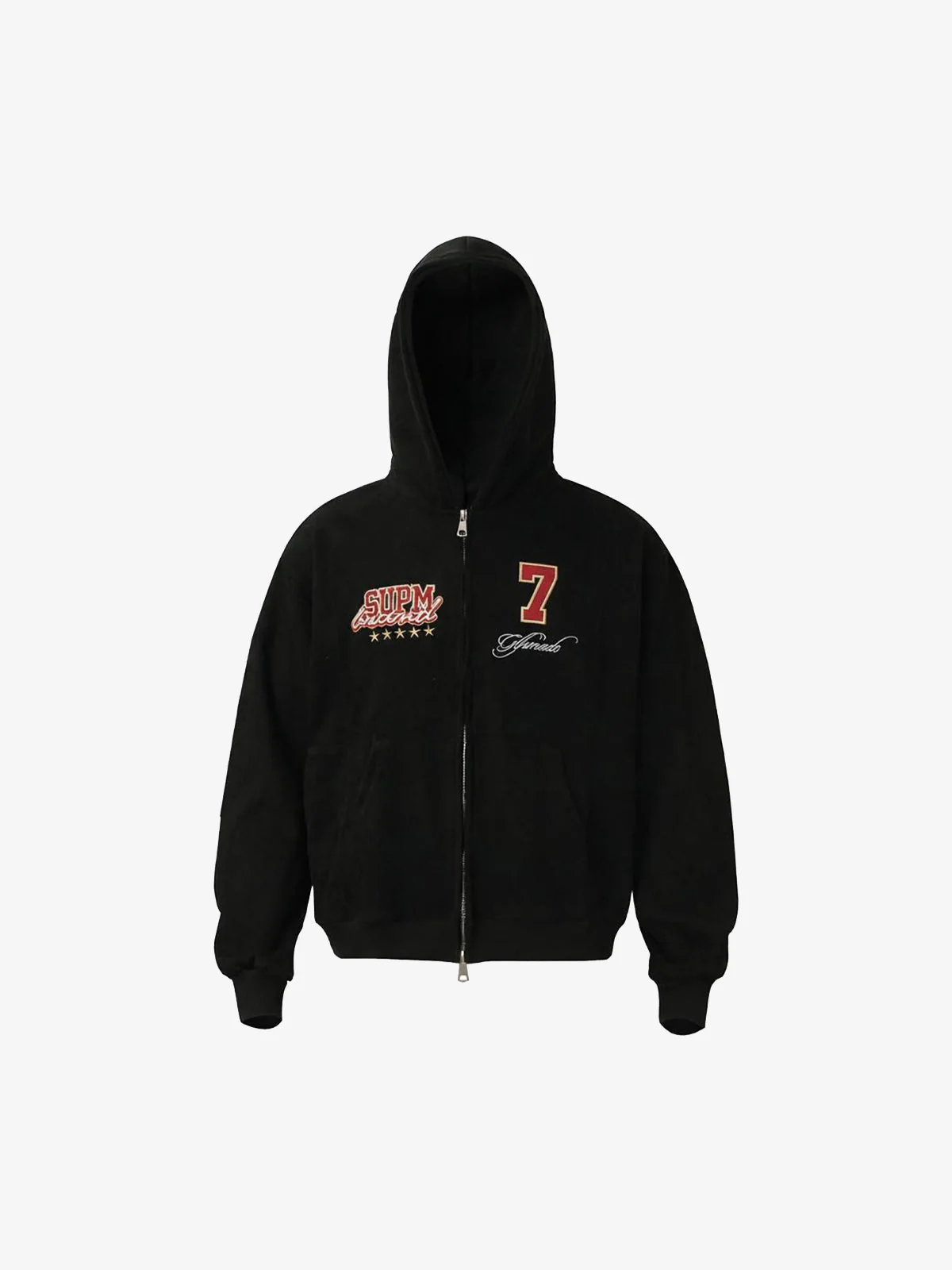 Suede Letter Embroidered Cropped Zip-Up Sweatshirt - Image 4