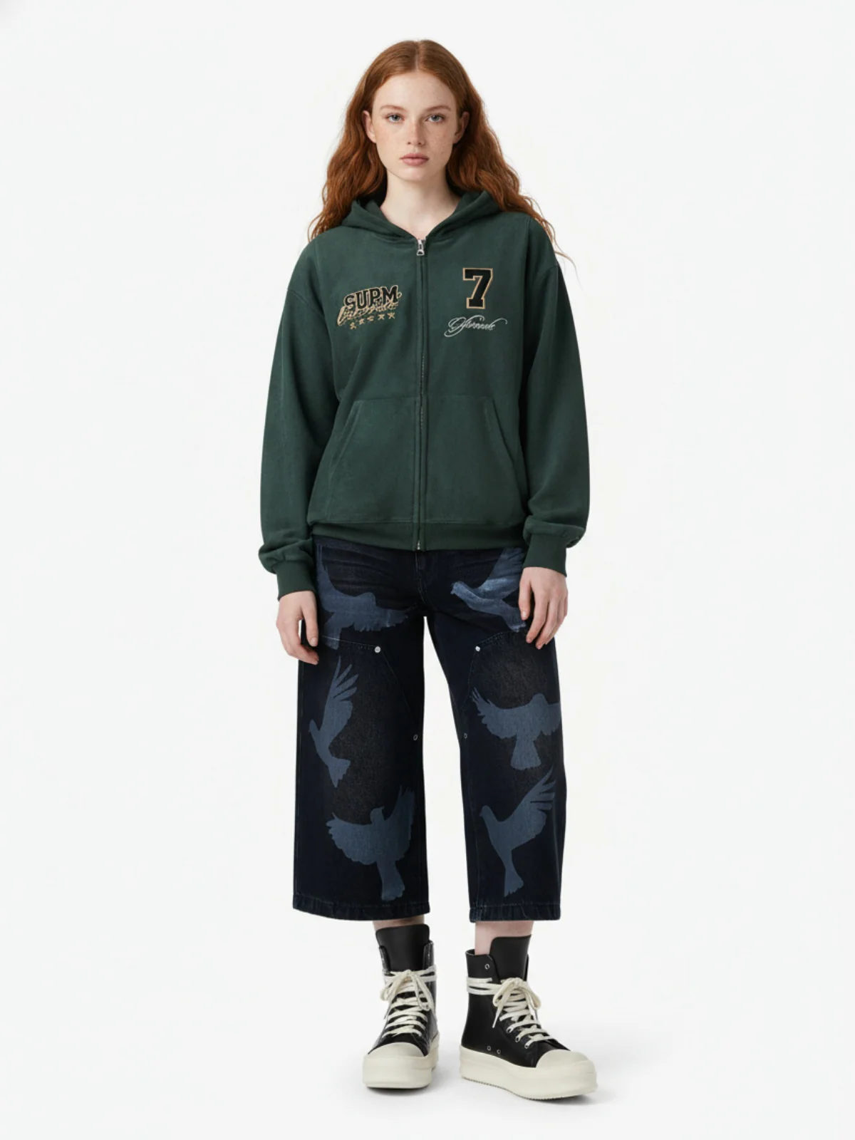 Suede Letter Embroidered Cropped Zip-Up Sweatshirt - Image 5