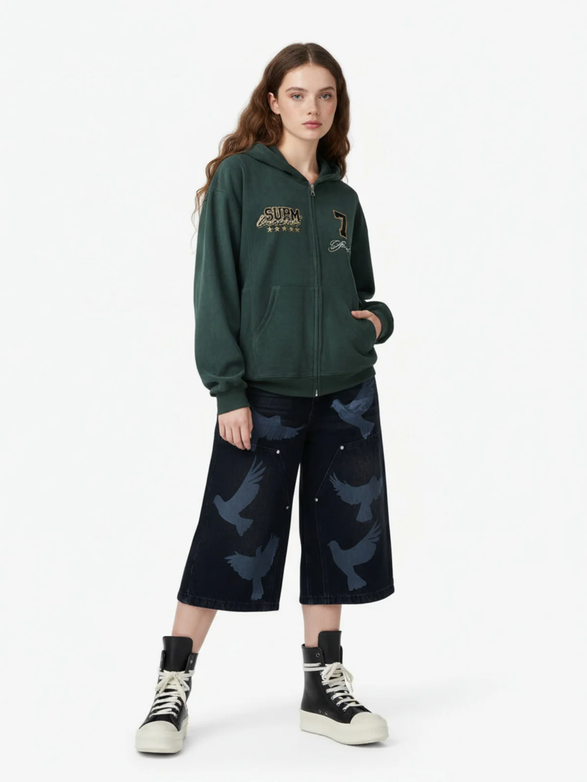 Suede Letter Embroidered Cropped Zip-Up Sweatshirt - Image 6