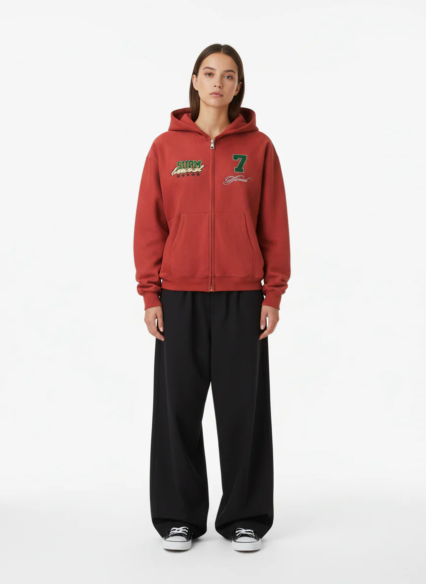 Suede Letter Embroidered Cropped Zip-Up Sweatshirt - Image 9