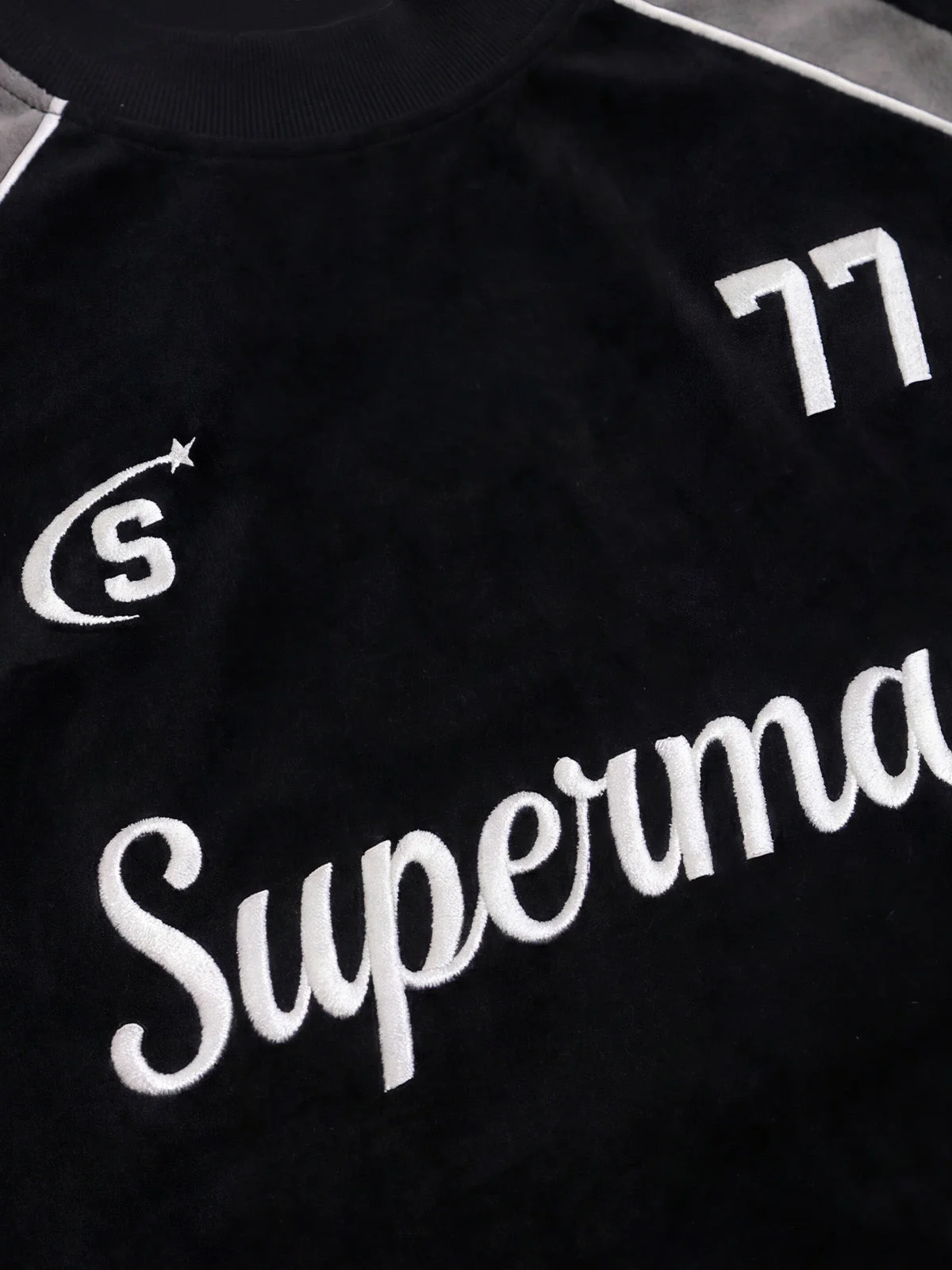 Suede Logo Embroidered Patchwork Short Sleeve T-Shirt - Image 5