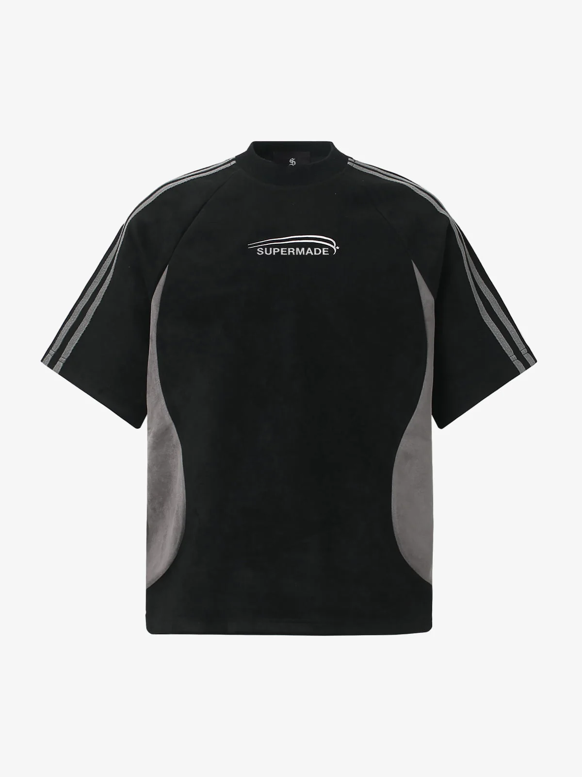 Suede Panel SUPERMADE Embroidered Short Sleeve T-Shirt