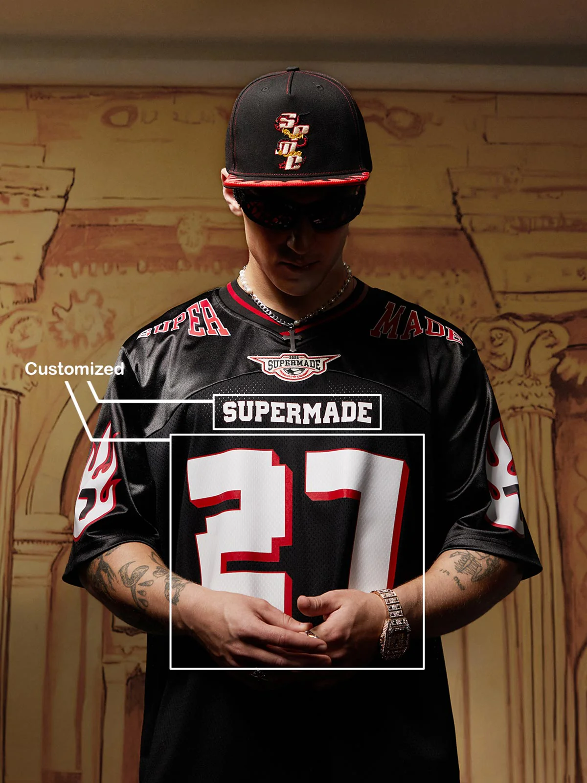 Original Flame Print Football Jersey T-Shirt - Image 3
