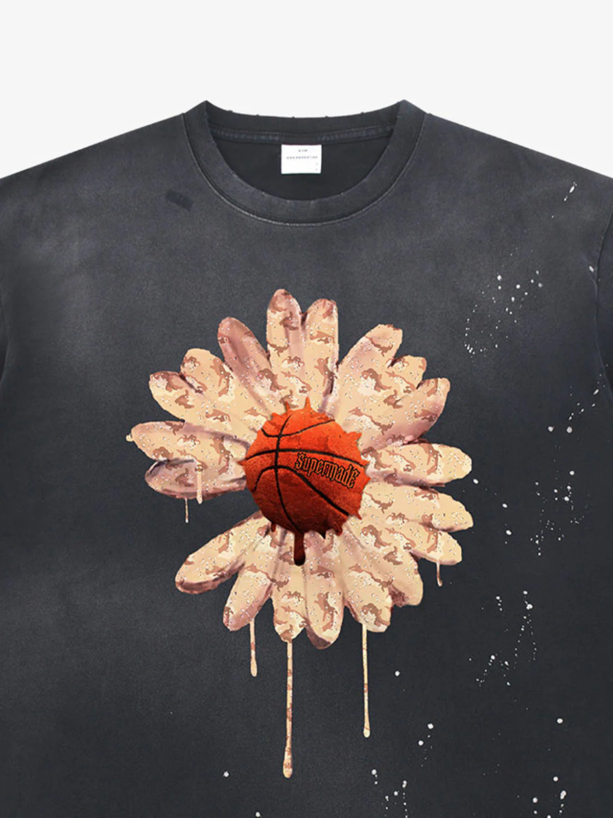 Supermade Floral Basketball Ink Splatter Graphic T-Shirt - Image 2