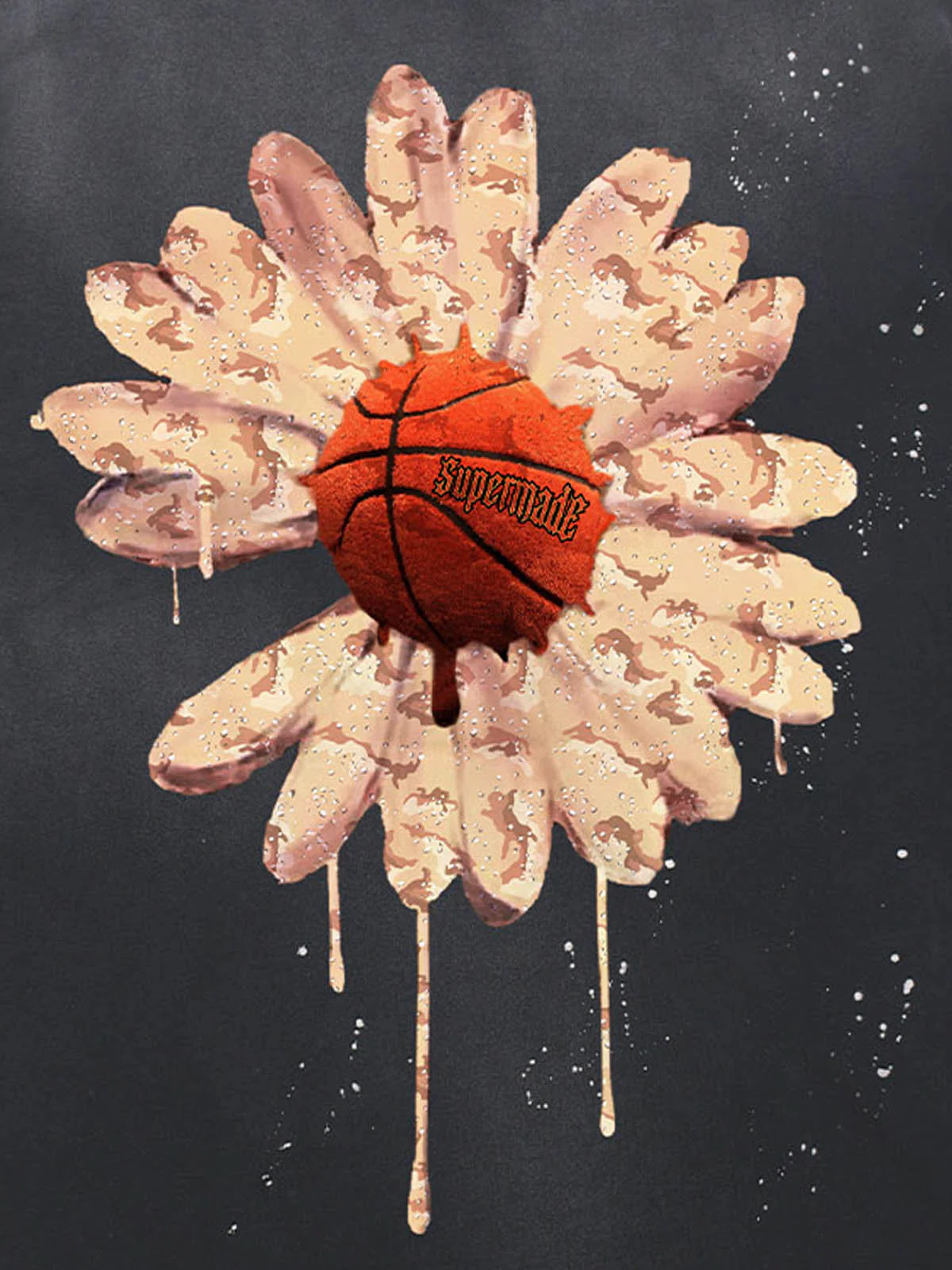 Supermade Floral Basketball Ink Splatter Graphic T-Shirt - Image 3