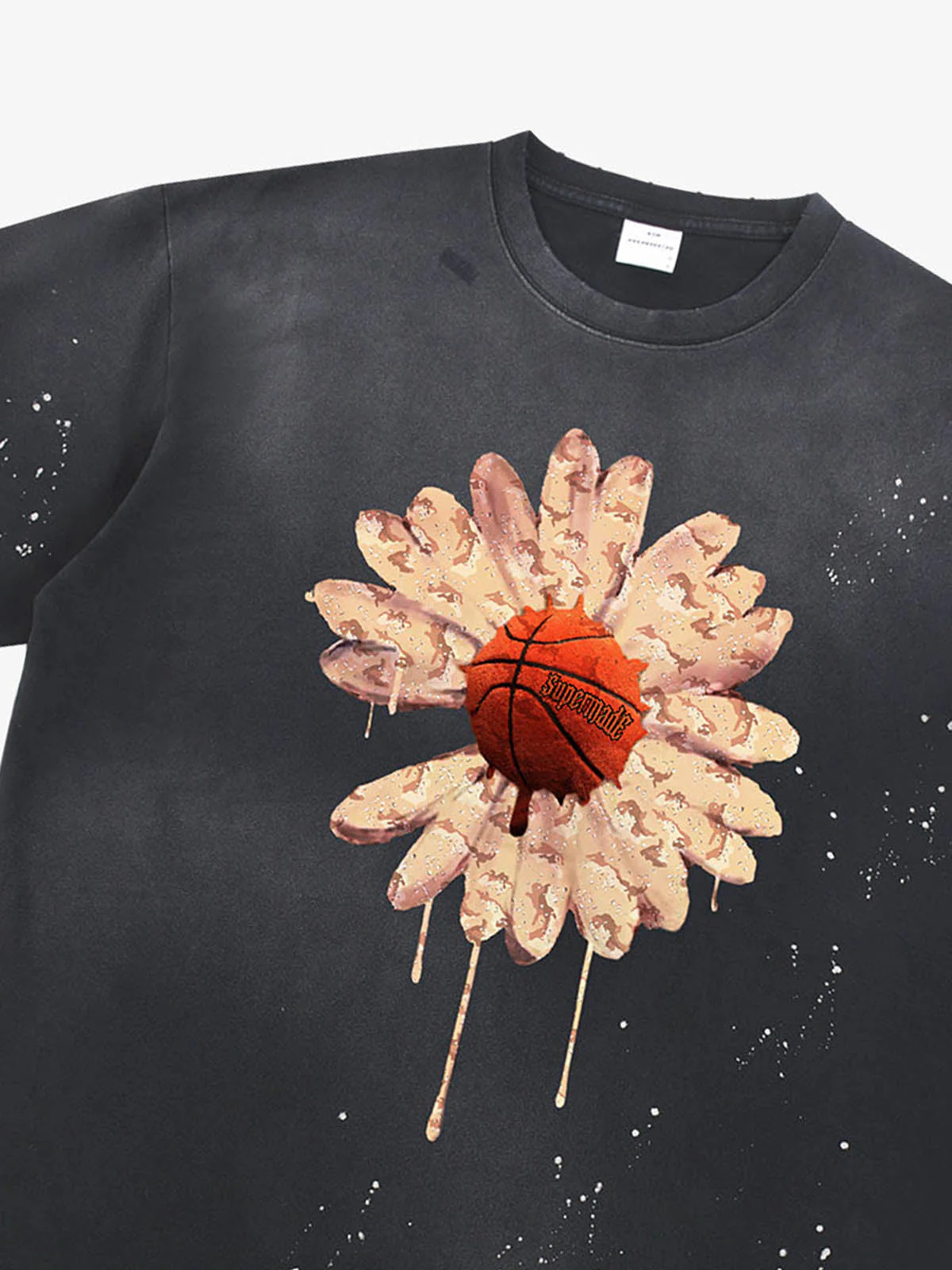 Supermade Floral Basketball Ink Splatter Graphic T-Shirt - Image 4