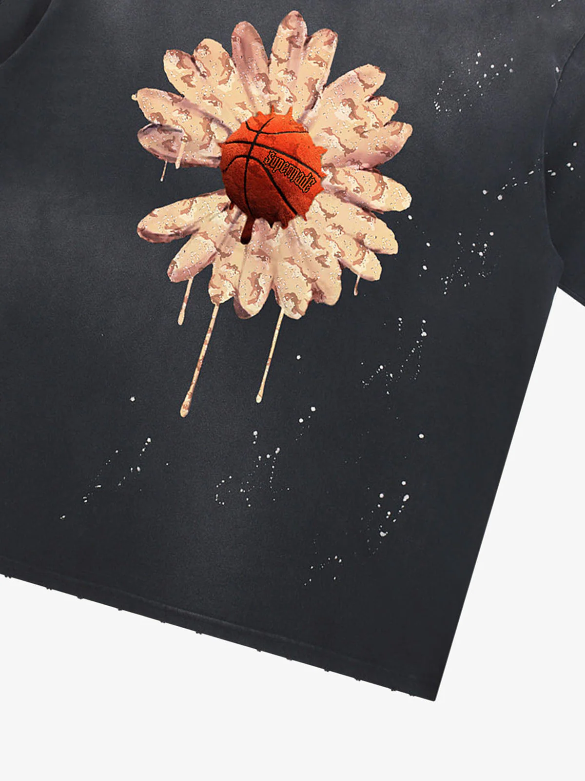 Supermade Floral Basketball Ink Splatter Graphic T-Shirt - Image 5