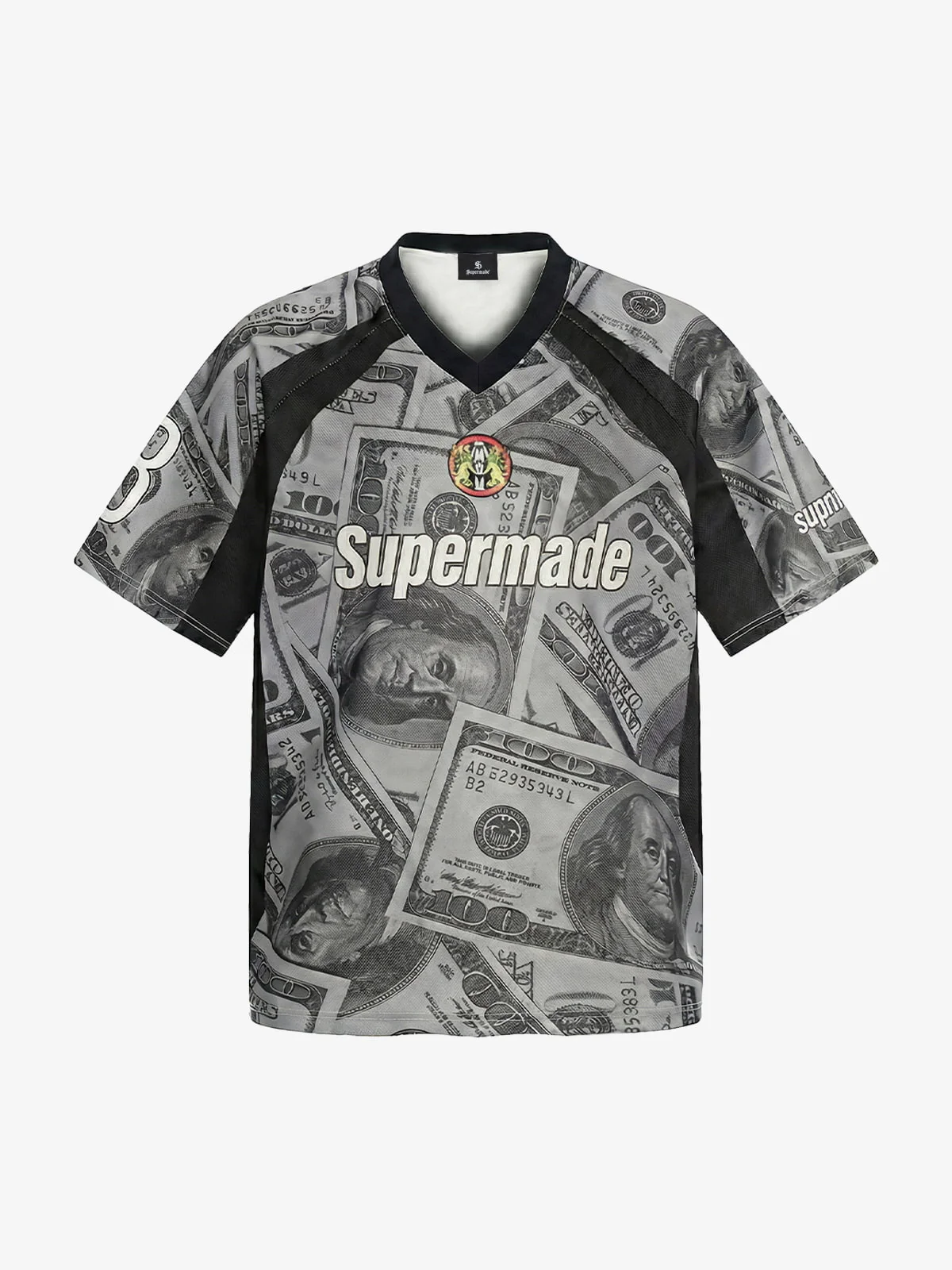 Supermade Money Print V-Neck Jersey T-Shirt - Image 2