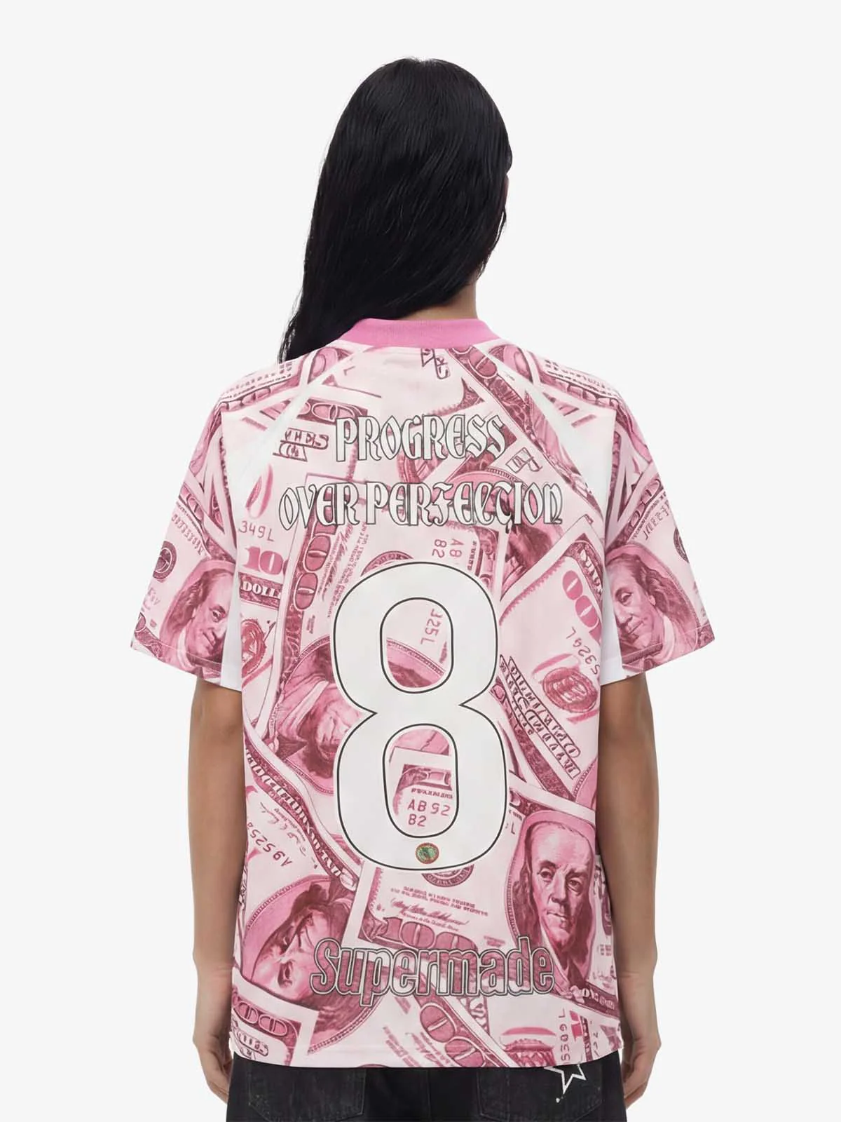 Supermade Money Print V-Neck Jersey T-Shirt - Image 3