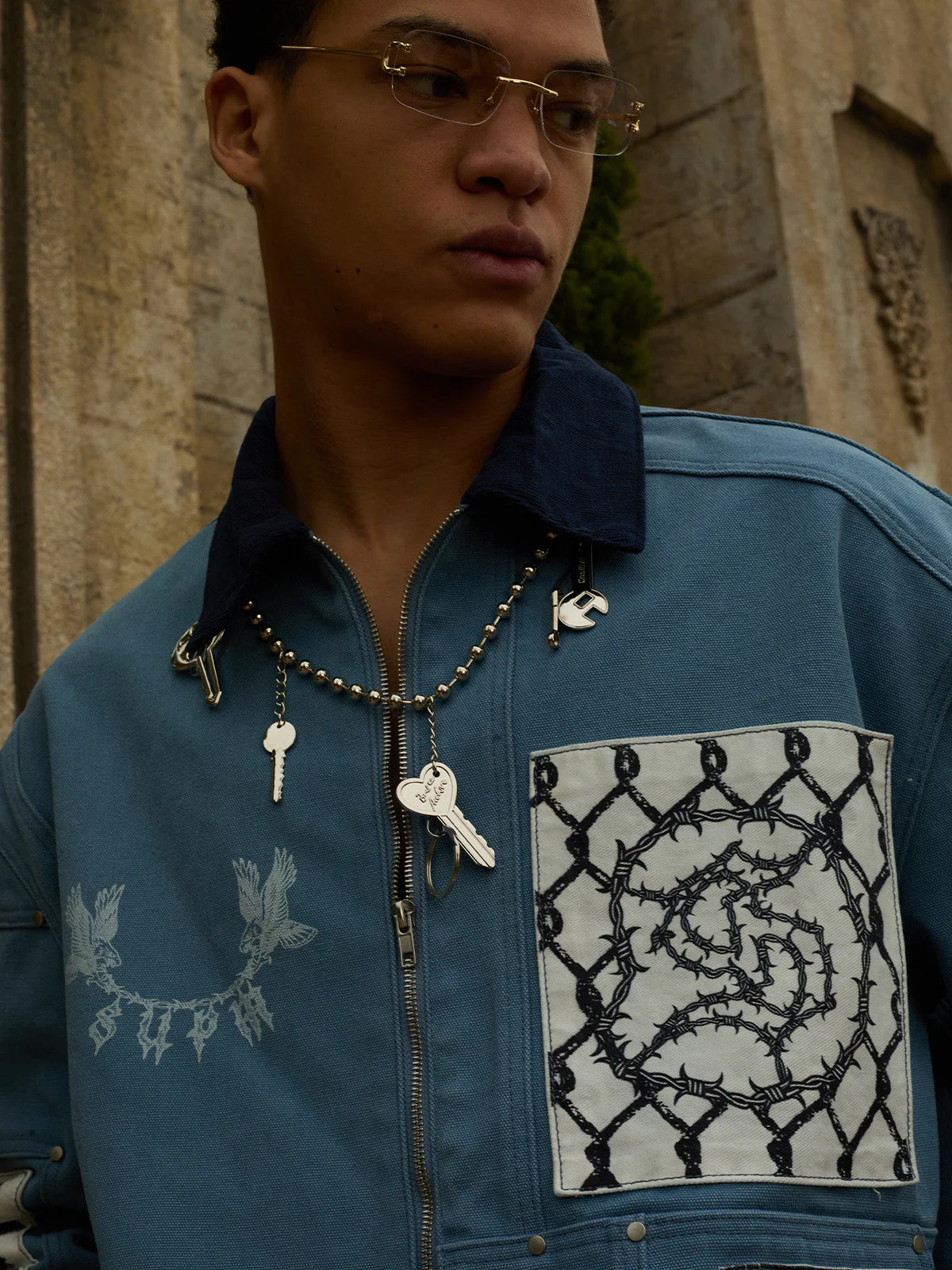 Supermade Multi-Element Appliqué Patchwork Denim Suit - Image 12