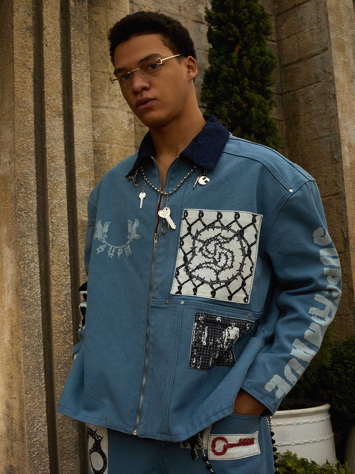 Supermade Multi-Element Appliqué Patchwork Denim Suit - Image 14