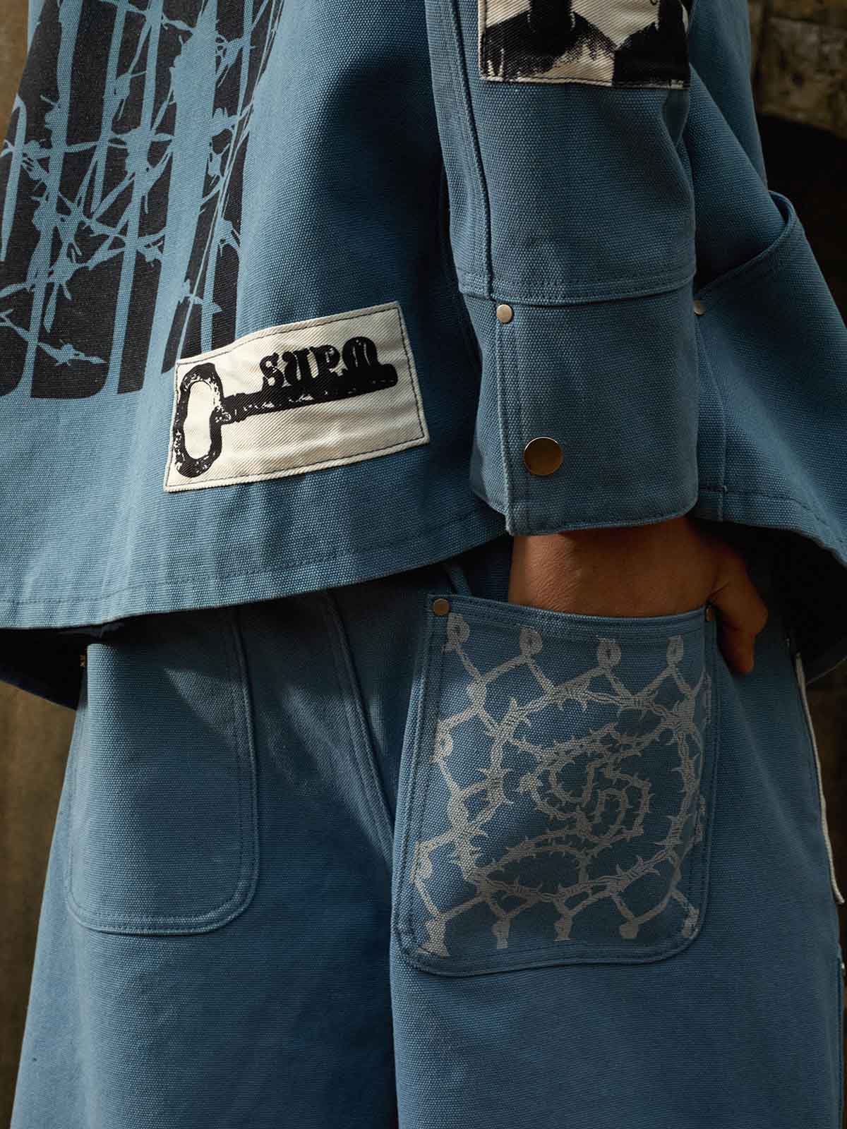 Supermade Multi-Element Appliqué Patchwork Denim Suit - Image 17