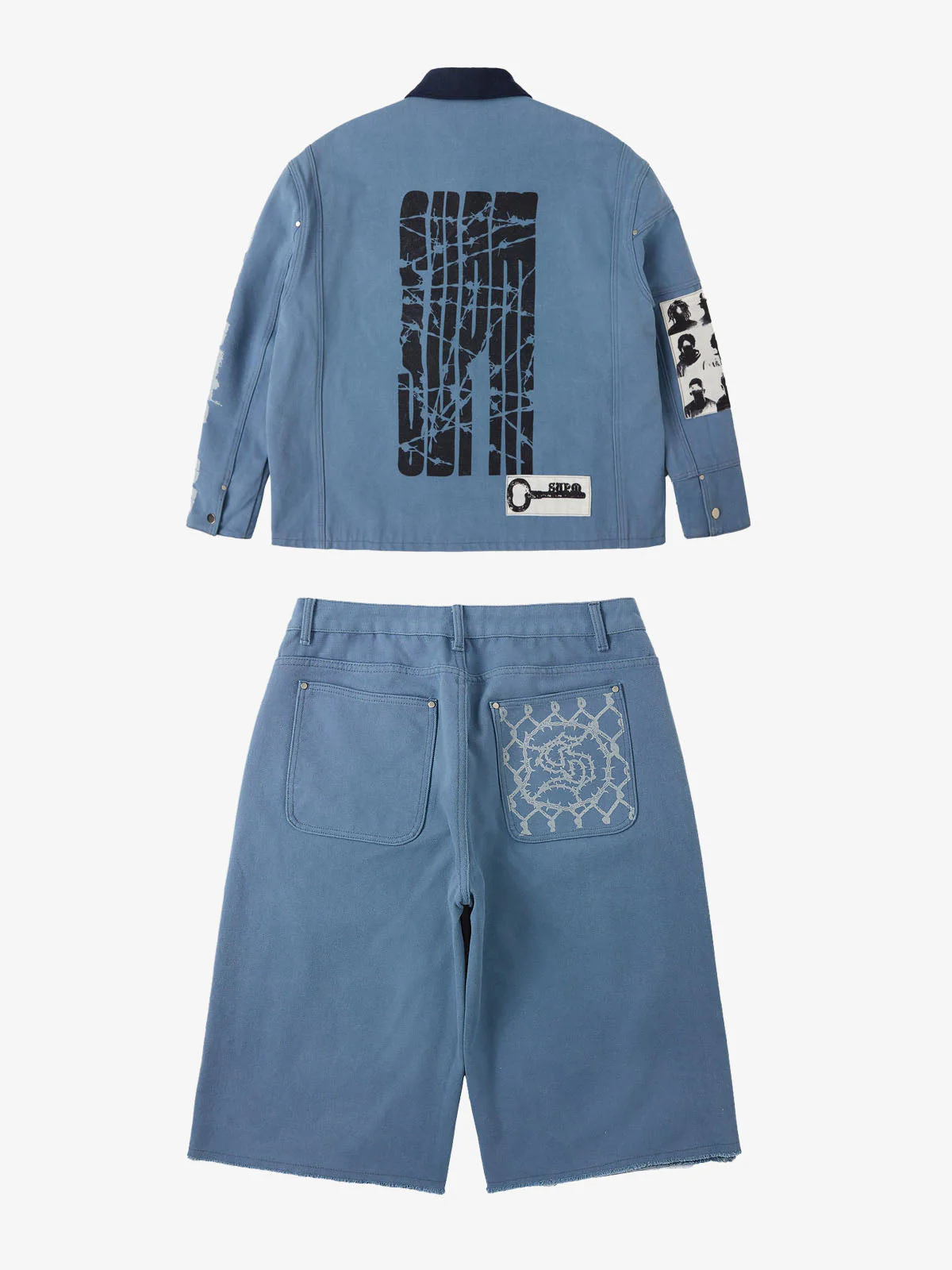 Supermade Multi-Element Appliqué Patchwork Denim Suit - Image 20