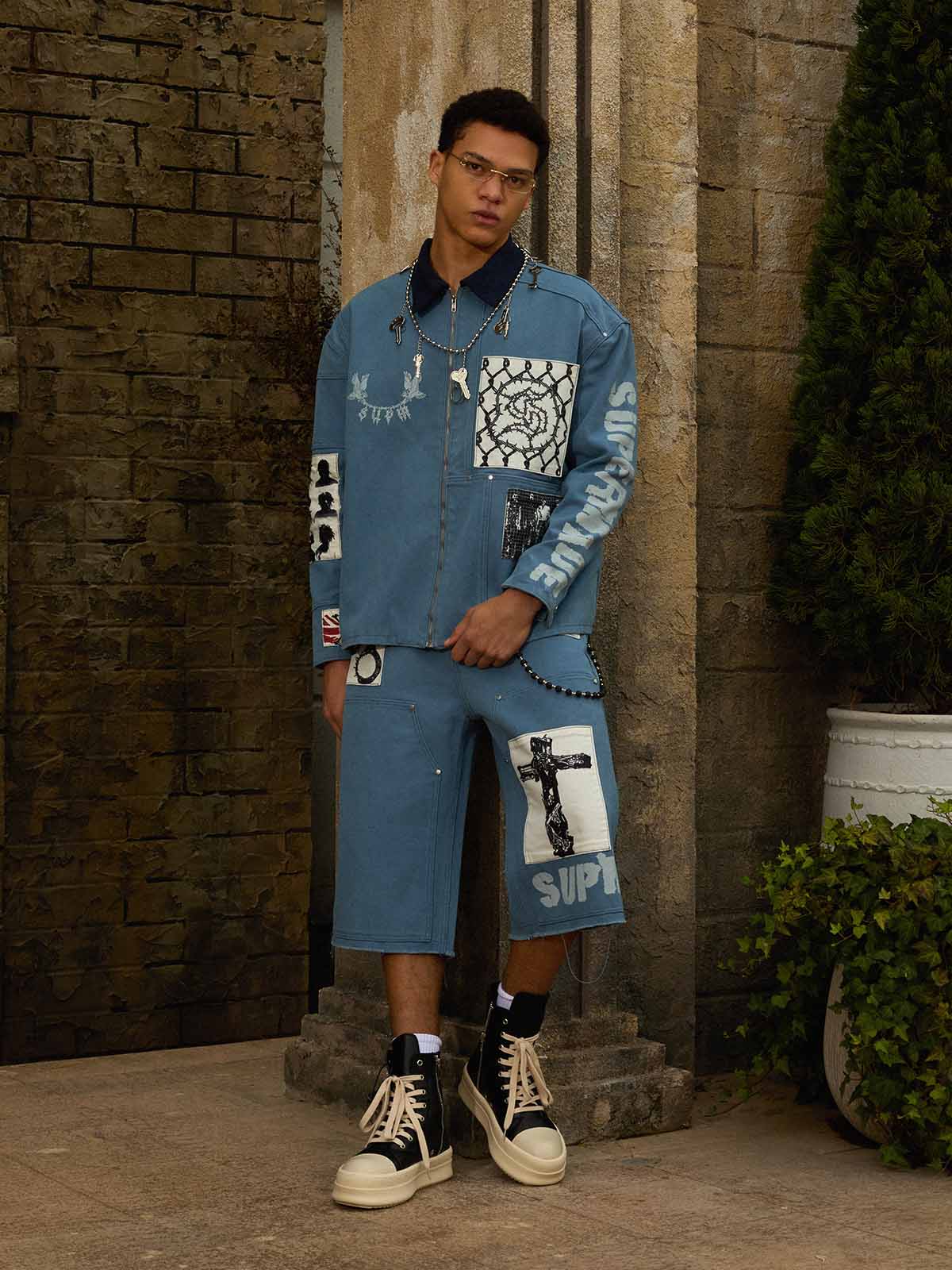 Supermade Multi-Element Appliqué Patchwork Denim Suit - Image 6