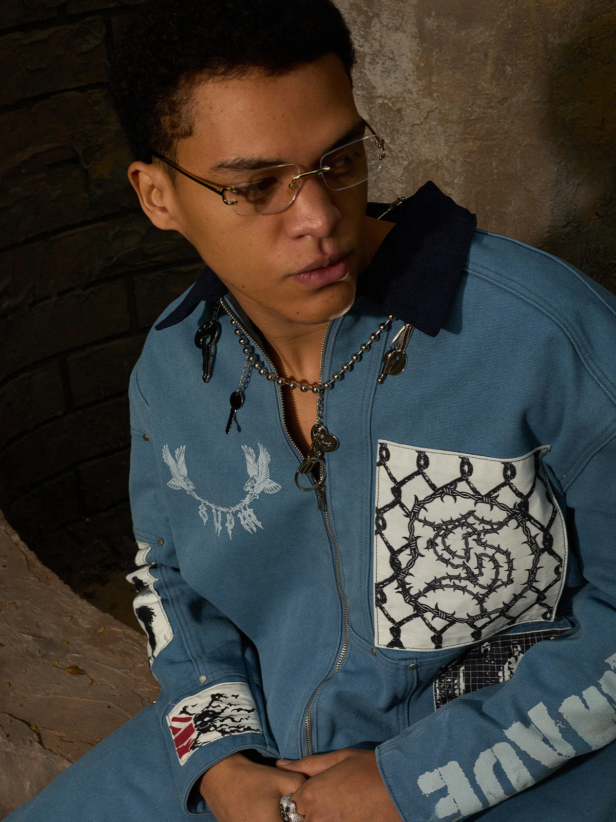 Supermade Multi-Element Appliqué Patchwork Denim Suit - Image 9