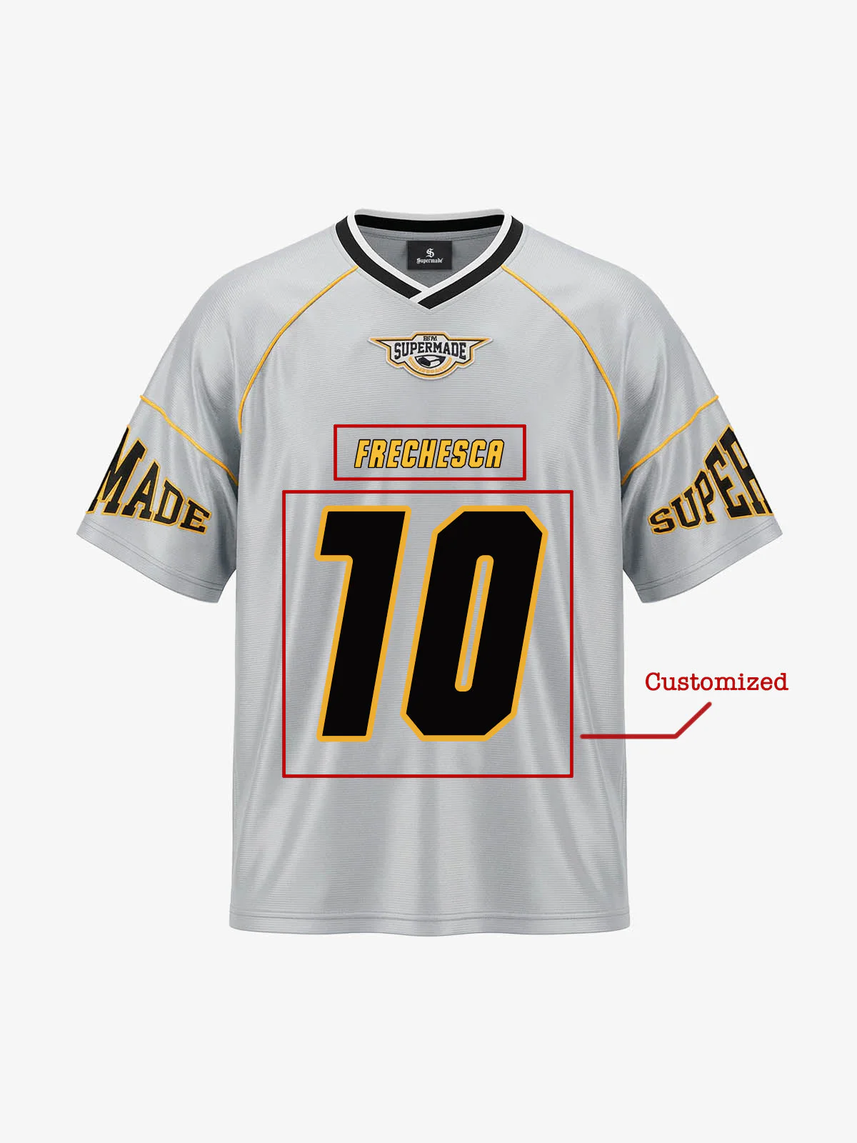 Supermade Patterned Custom V-neck Silver Sport Jersey
