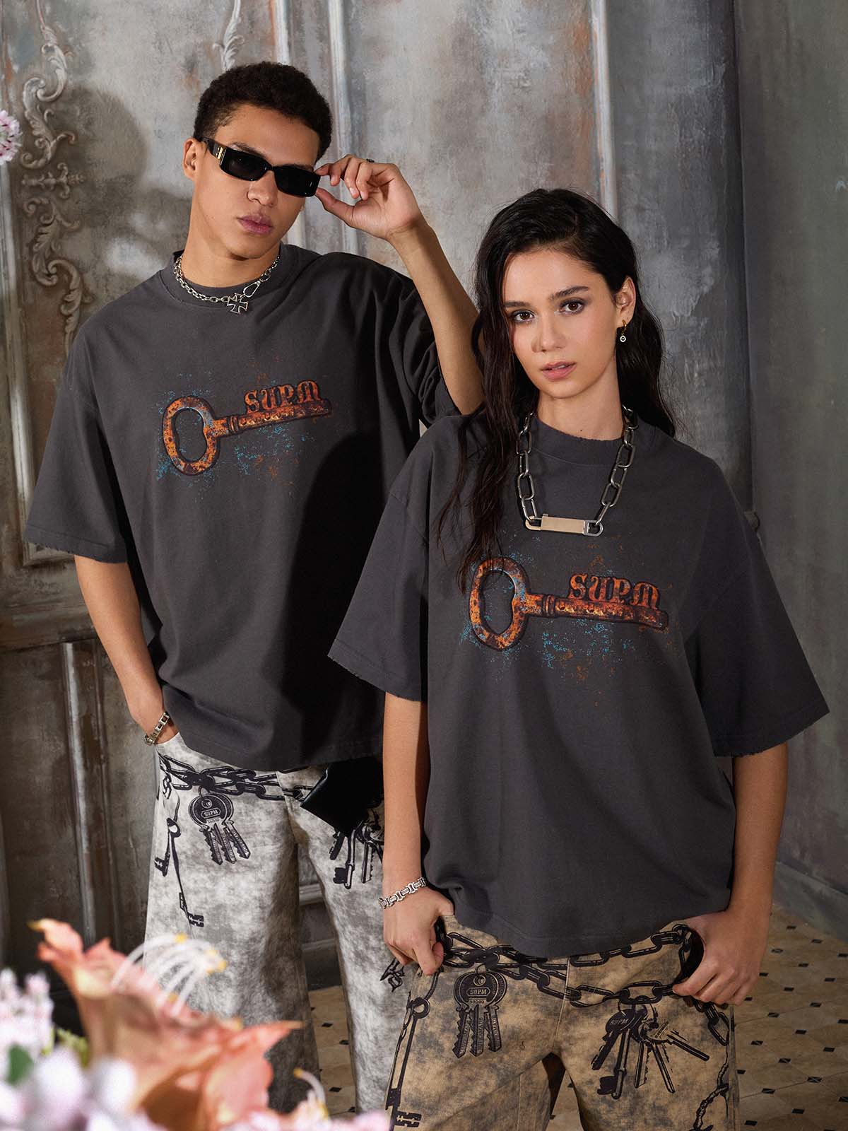 Supermade Rusty Metal Key Print T-Shirt - Image 4
