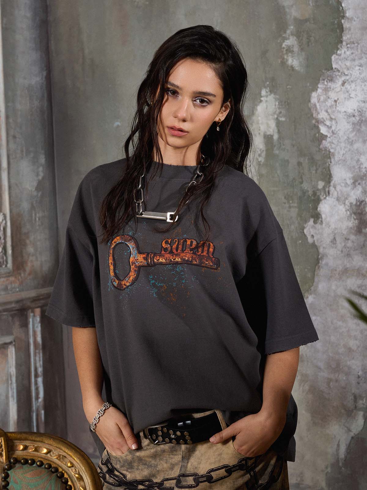 Supermade Rusty Metal Key Print T-Shirt - Image 8