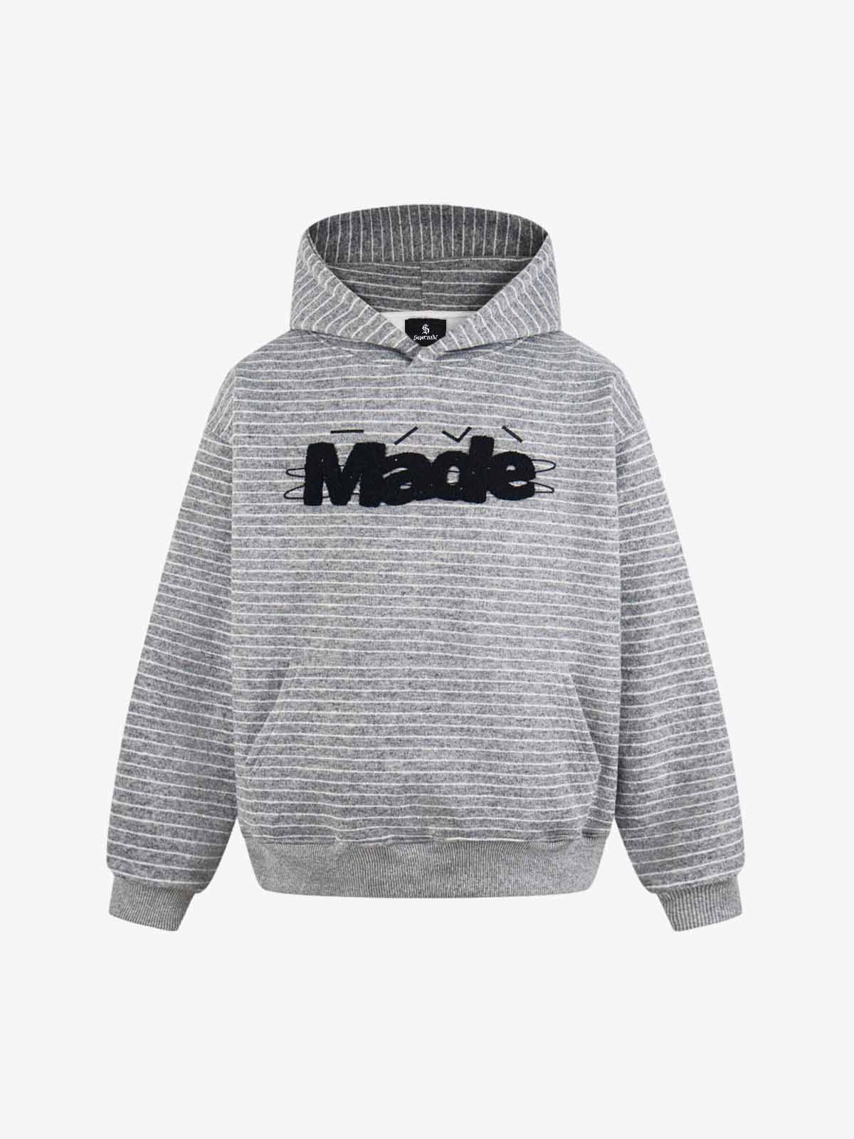 Supermade Striped Terry Embroidery "Made" Hoodie - Image 3