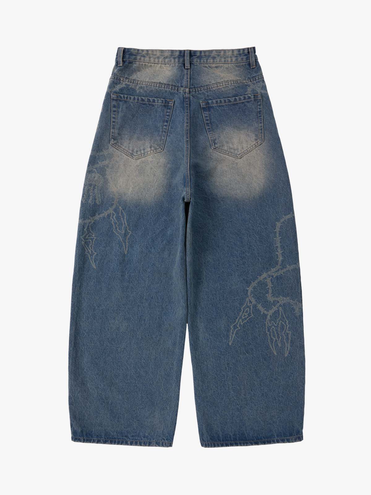 Original Retro Thorn and Key Pattern Laser-Burnout Baggy Jeans - Image 14