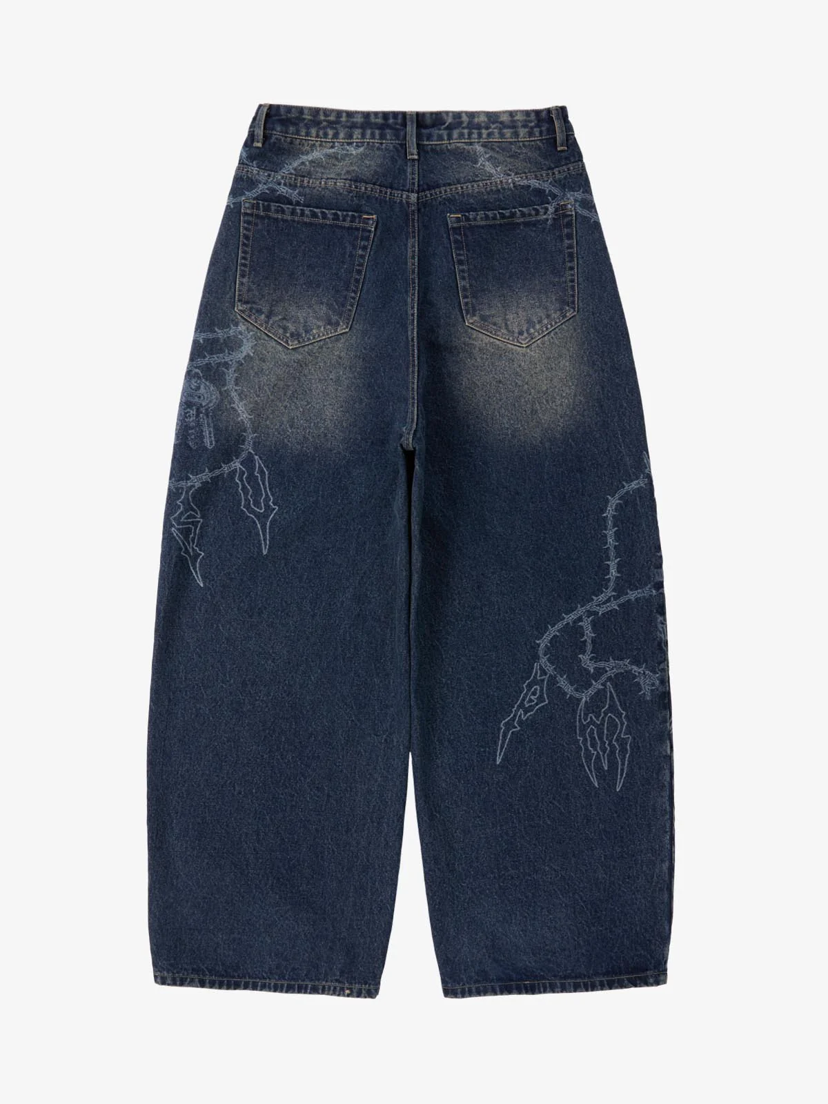 Original Retro Thorn and Key Pattern Laser-Burnout Baggy Jeans - Image 15