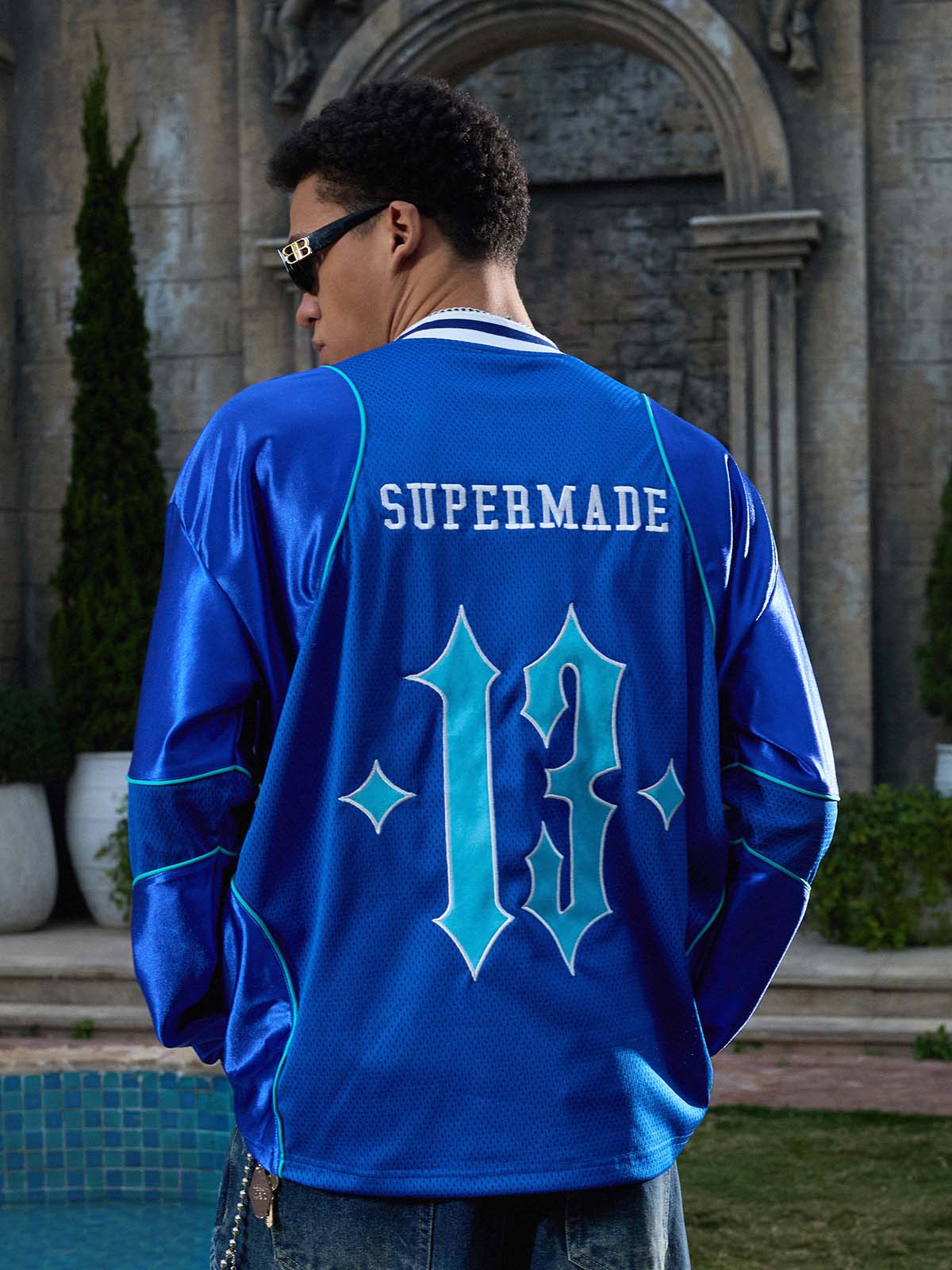Supermade V-Neck American Gothic Font Satin Mesh Jersey - Image 10