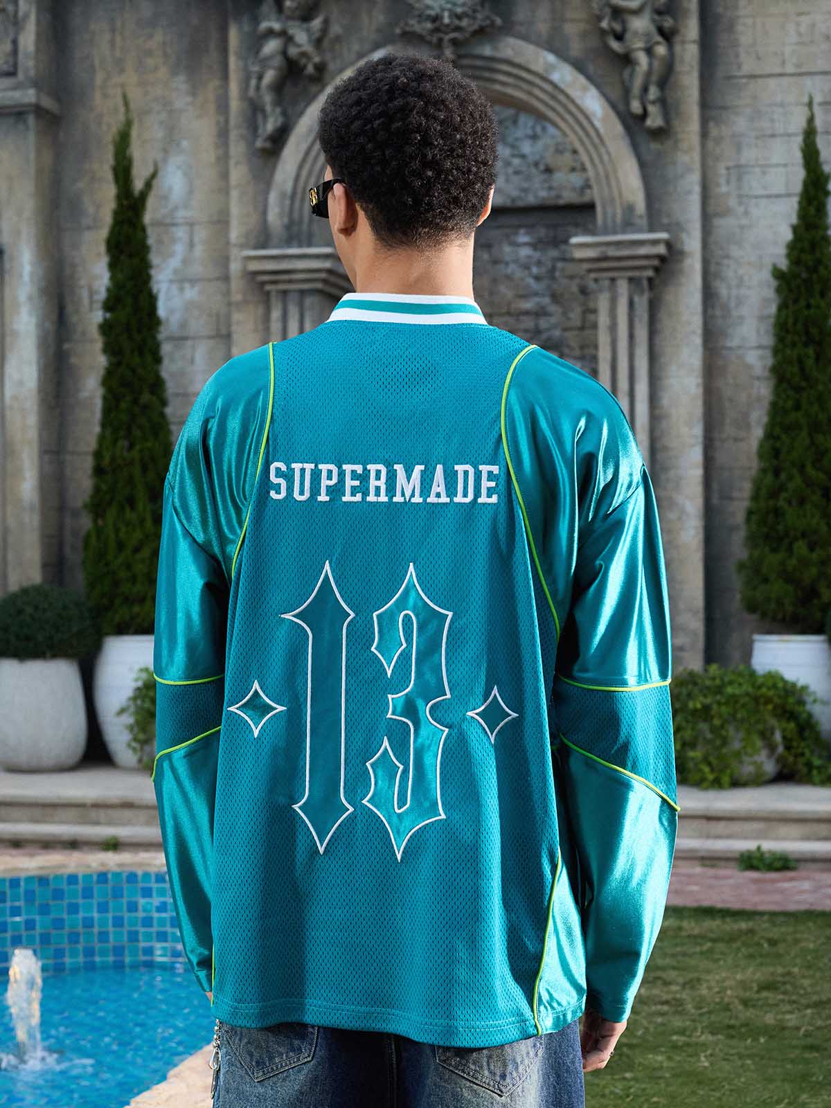 Supermade V-Neck American Gothic Font Satin Mesh Jersey - Image 16