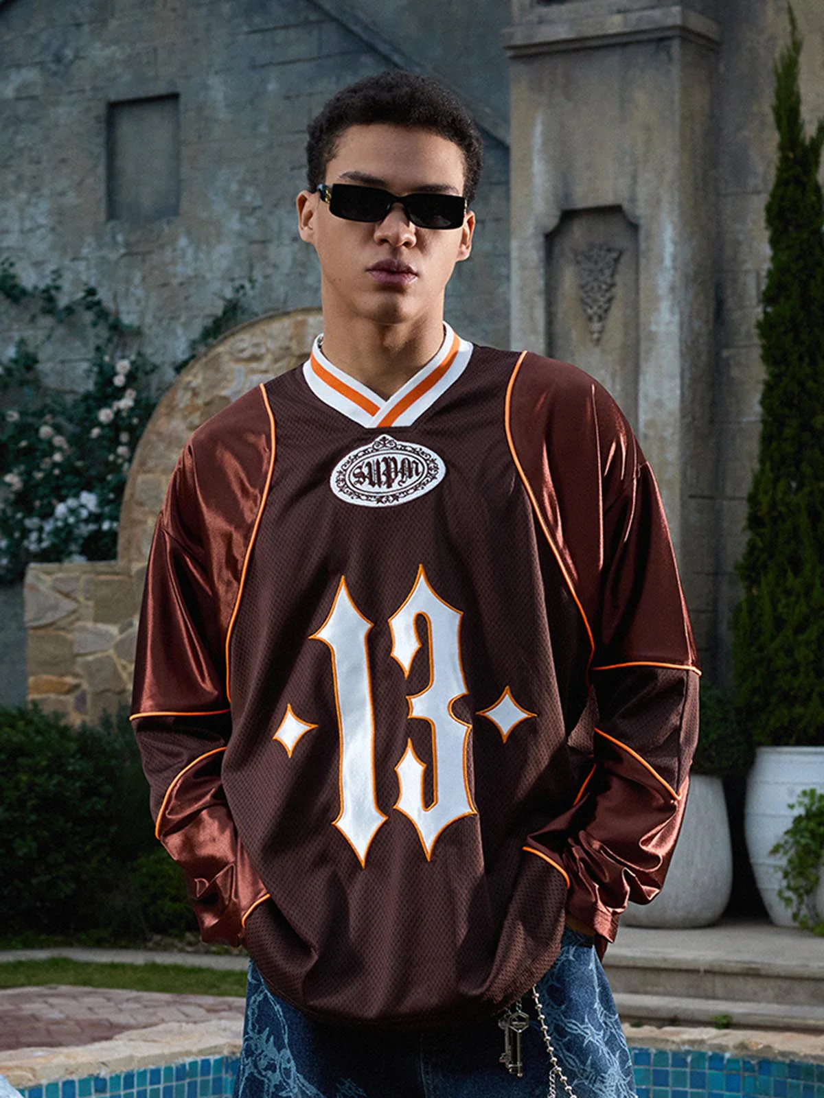 Supermade V-Neck American Gothic Font Satin Mesh Jersey - Image 17