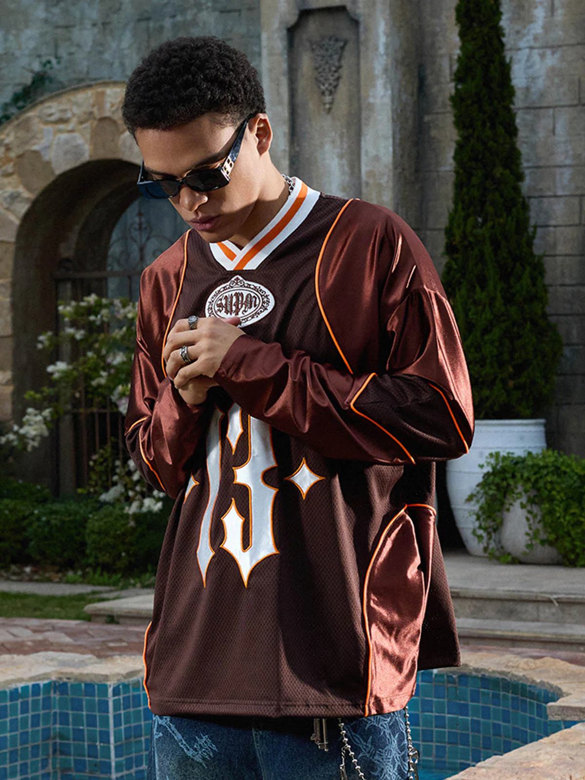 Supermade V-Neck American Gothic Font Satin Mesh Jersey - Image 18