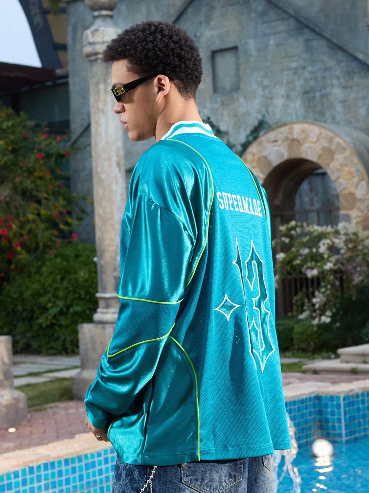 Supermade V-Neck American Gothic Font Satin Mesh Jersey - Image 23