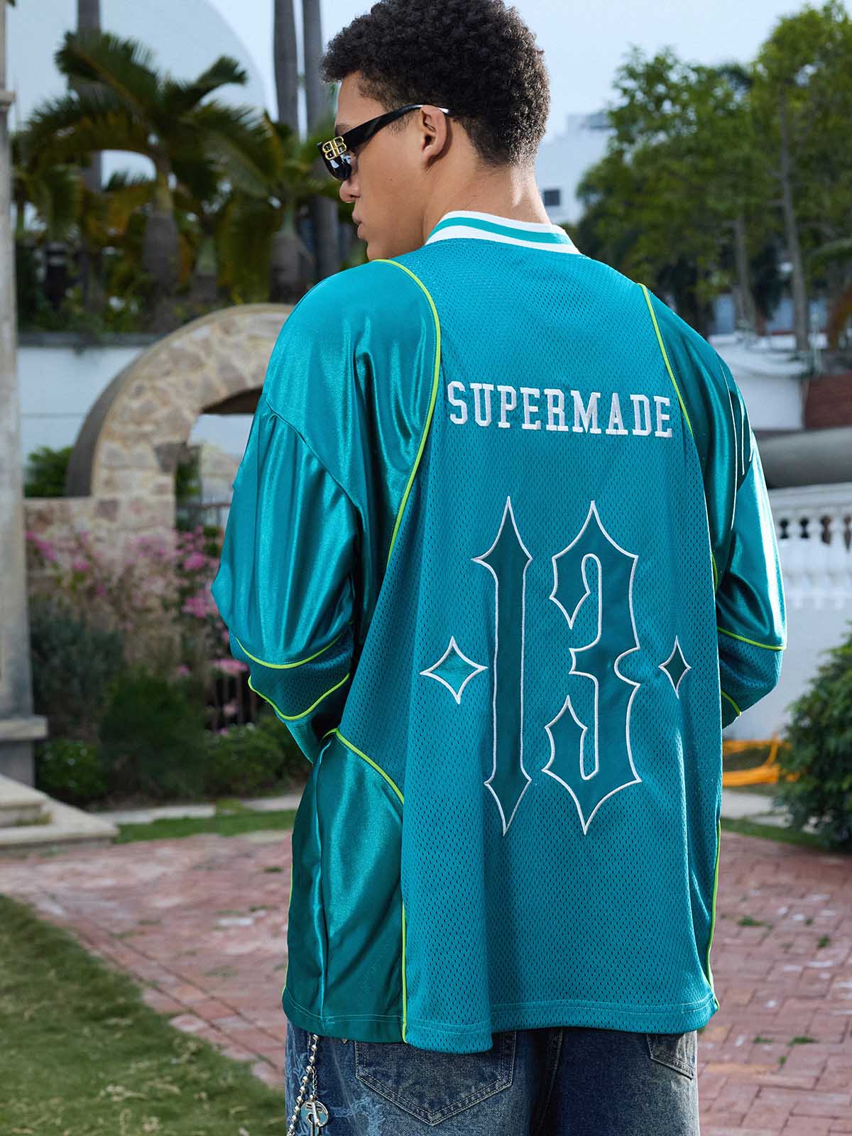 Supermade V-Neck American Gothic Font Satin Mesh Jersey - Image 24