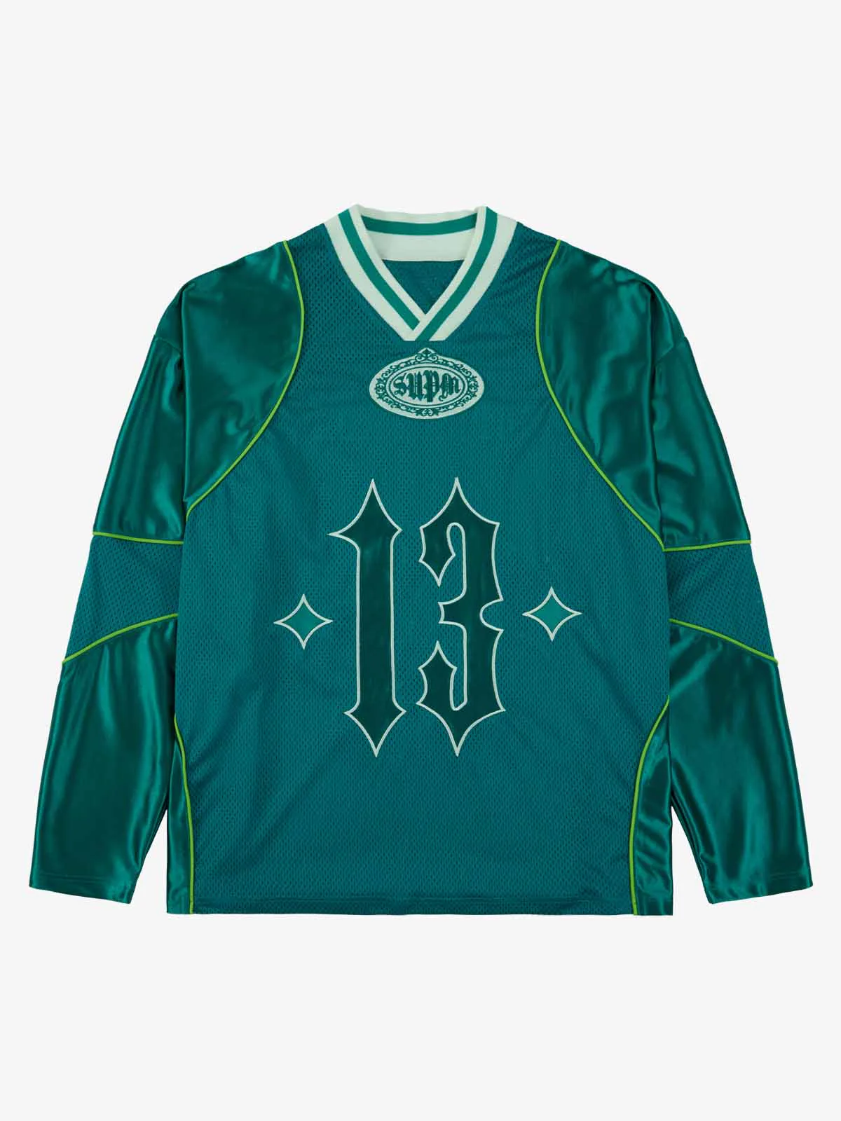 Supermade V-Neck American Gothic Font Satin Mesh Jersey - Image 3