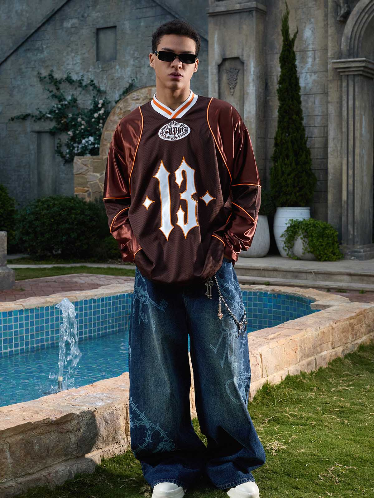 Supermade V-Neck American Gothic Font Satin Mesh Jersey - Image 4
