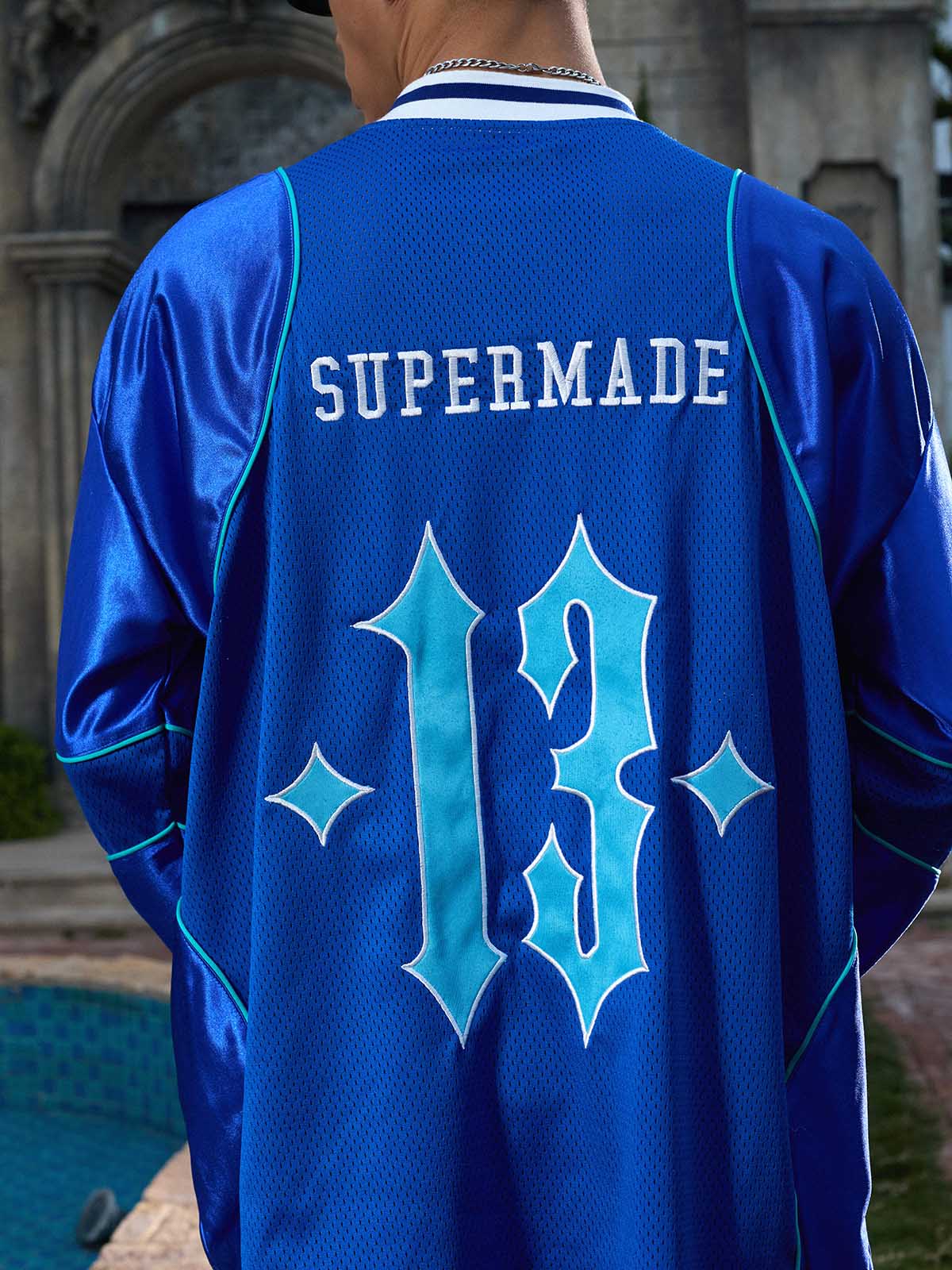 Supermade V-Neck American Gothic Font Satin Mesh Jersey - Image 9