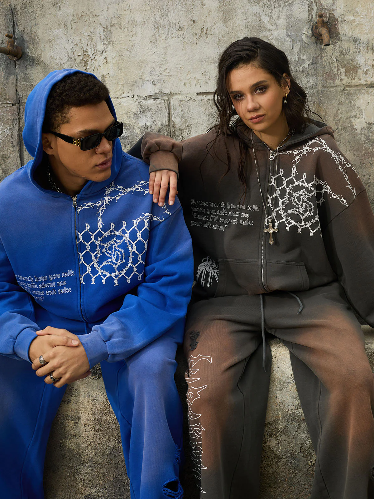 Supermade Vintage Distressed Print Patchwork Sweatshirt Set - Image 13