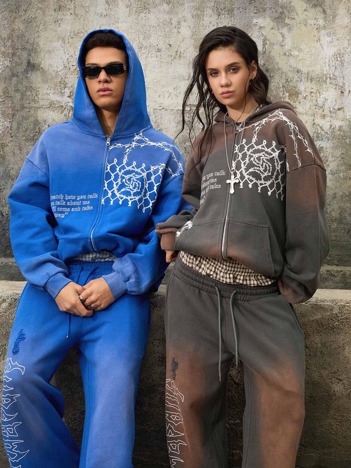 Supermade Vintage Distressed Print Patchwork Sweatshirt Set - Image 6