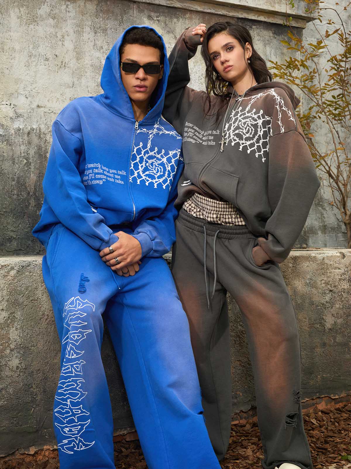 Supermade Vintage Distressed Print Patchwork Sweatshirt Set - Image 7