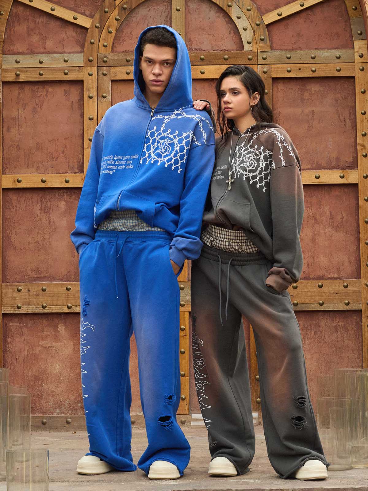 Supermade Vintage Distressed Print Patchwork Sweatshirt Set - Image 8