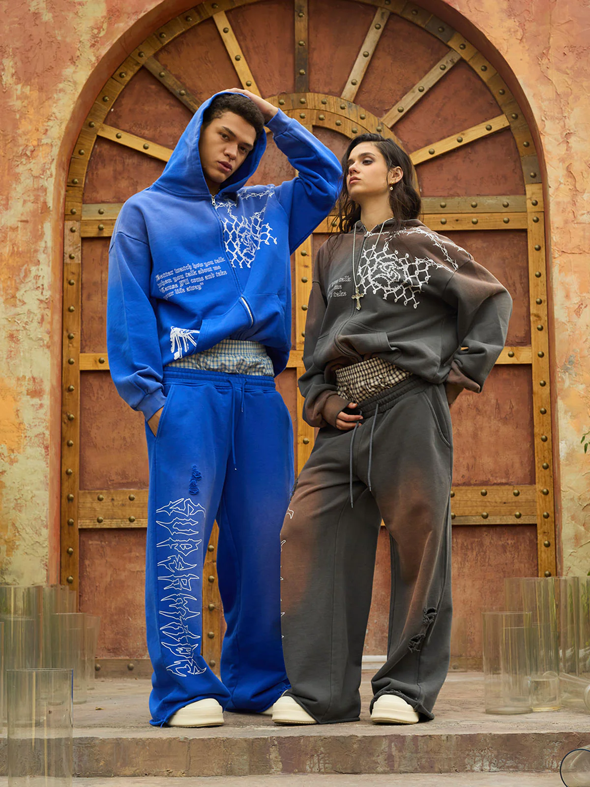 Supermade Vintage Distressed Print Patchwork Sweatshirt Set - Image 9