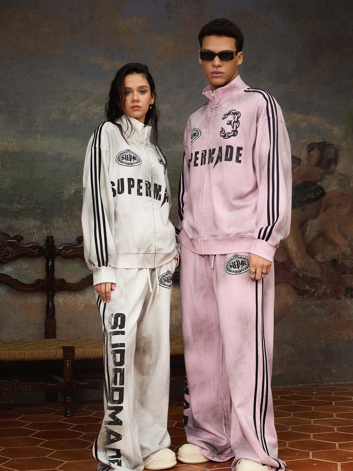 Supermade Vintage Distressed NO.3 Stand Collar Tracksuit