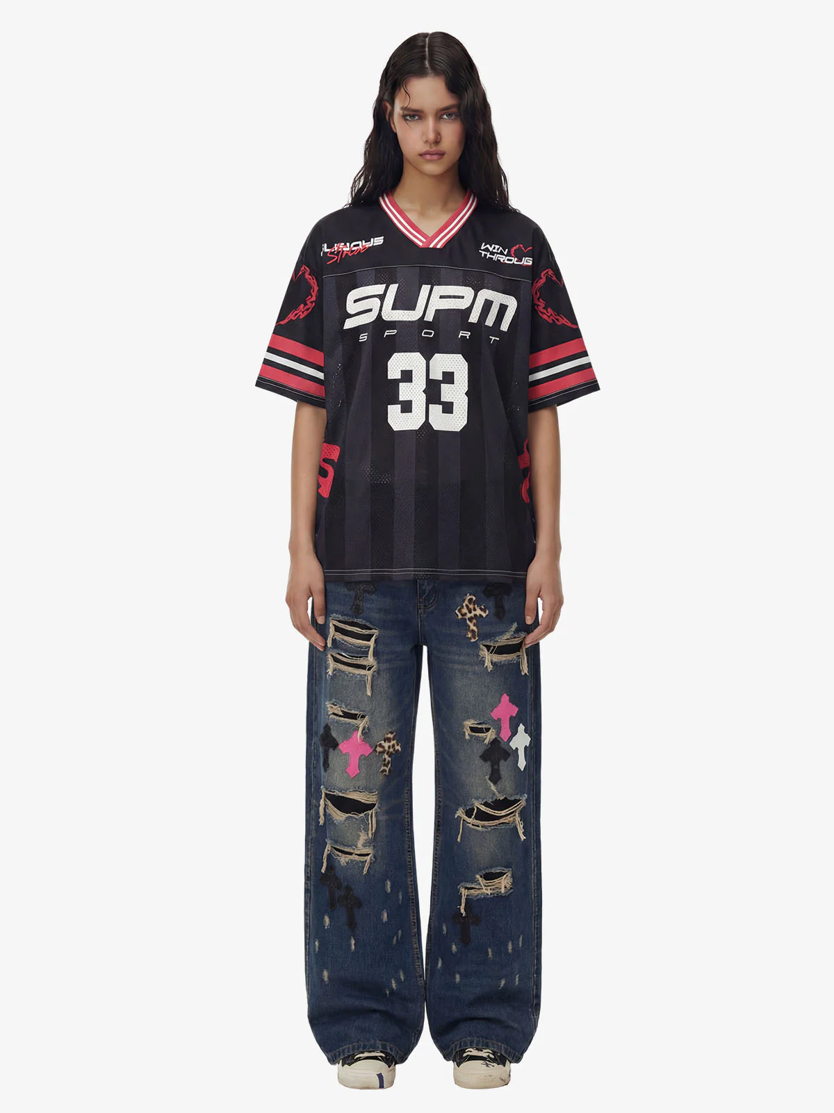 SUPM “33” Y2K Graphic Mesh Jersey T-Shirt - Image 4