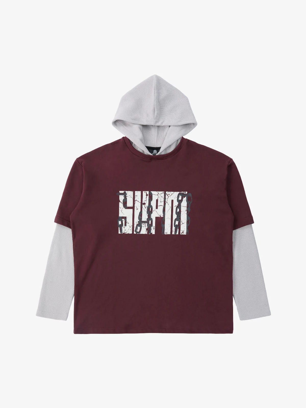 Original Print Faux Two-Piece Hooded Long-Sleeve T-Shirt - Image 2