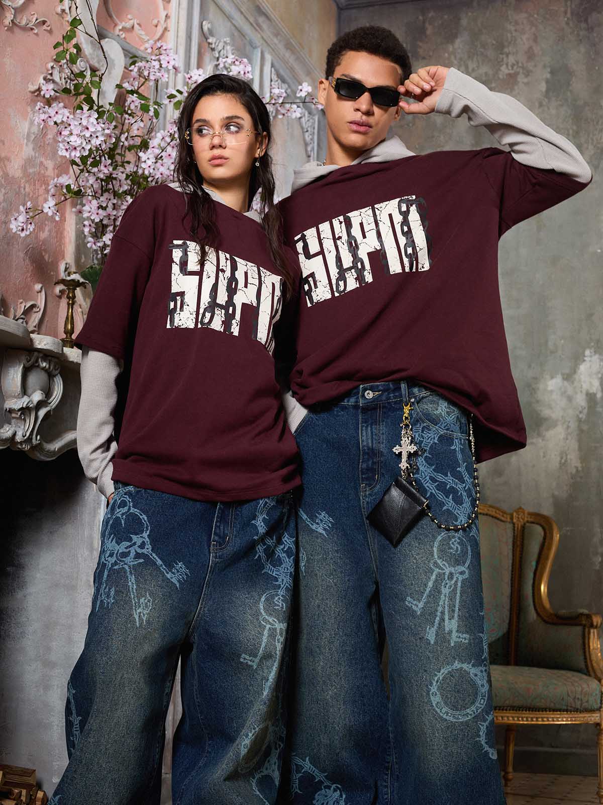 Original Print Faux Two-Piece Hooded Long-Sleeve T-Shirt - Image 5
