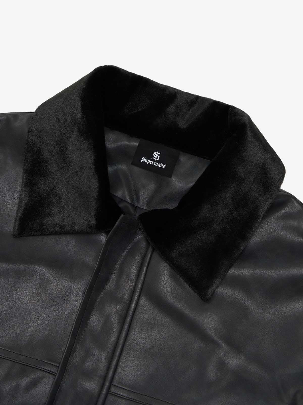 SUPM Fur Collar Rhinestone Pattern Leather Jacket - Image 10