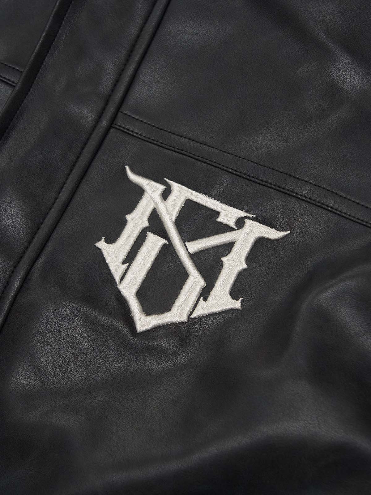SUPM Fur Collar Rhinestone Pattern Leather Jacket - Image 11